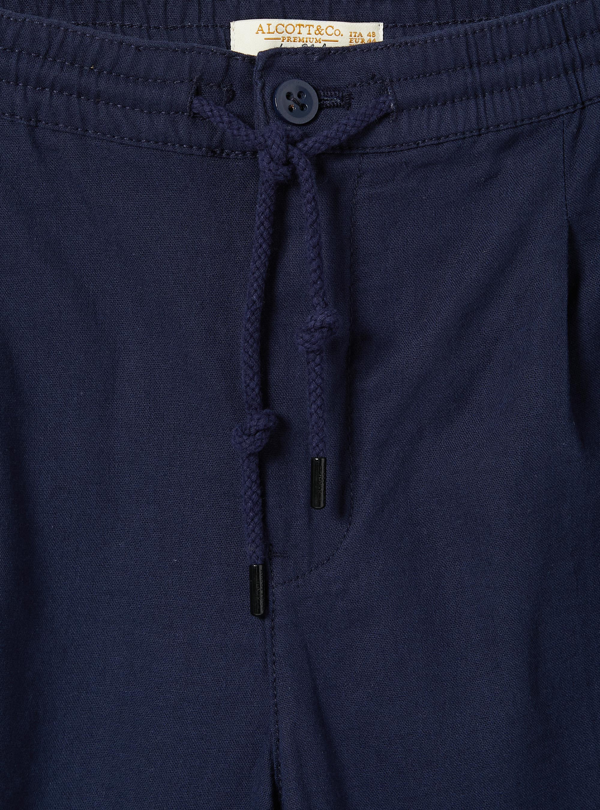 Linen Bermuda Shorts with Drawstring, NA2 NAVY MEDIUM