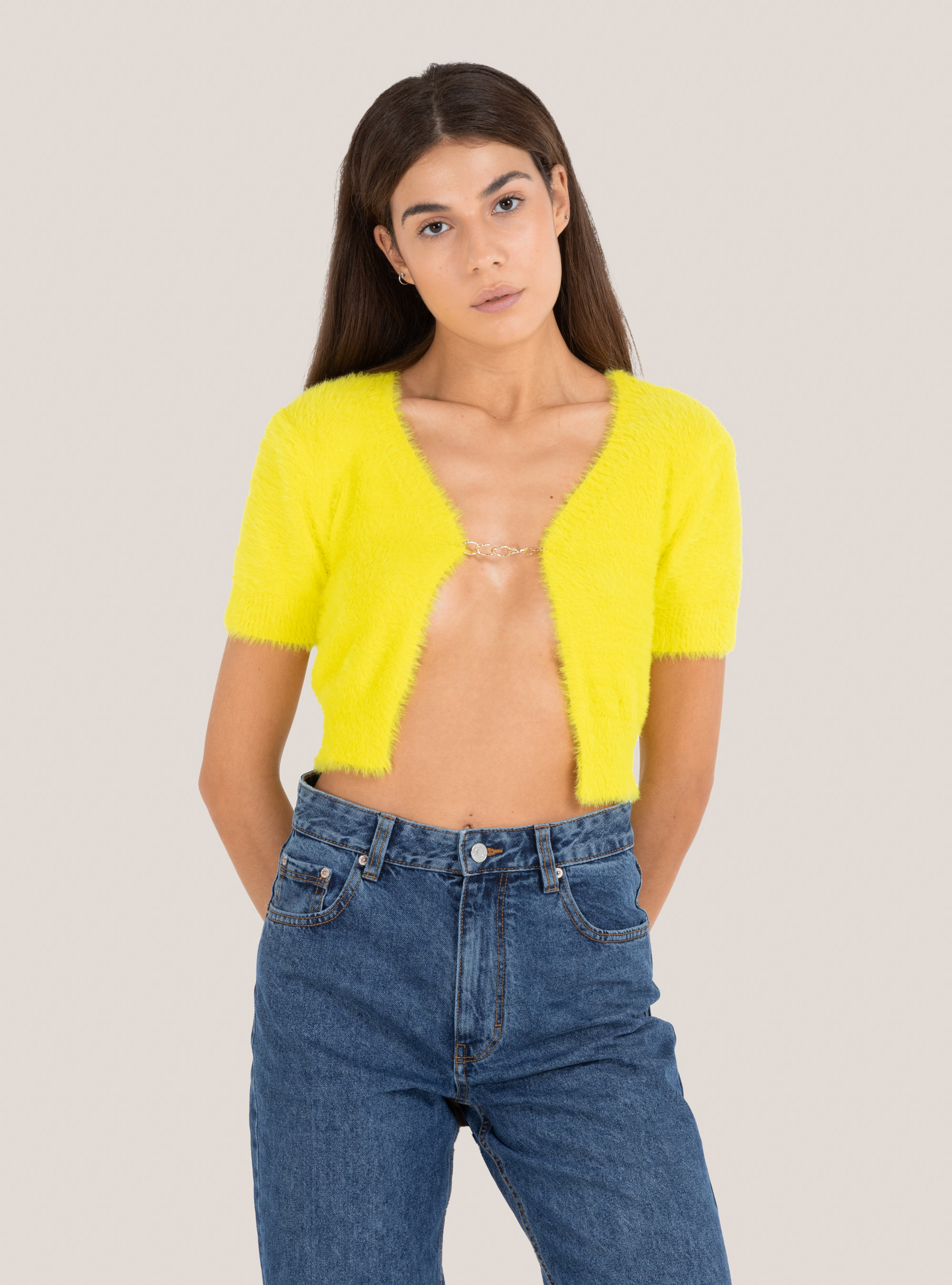 Cropped cardigan, YE3 LIGHT YELLOW