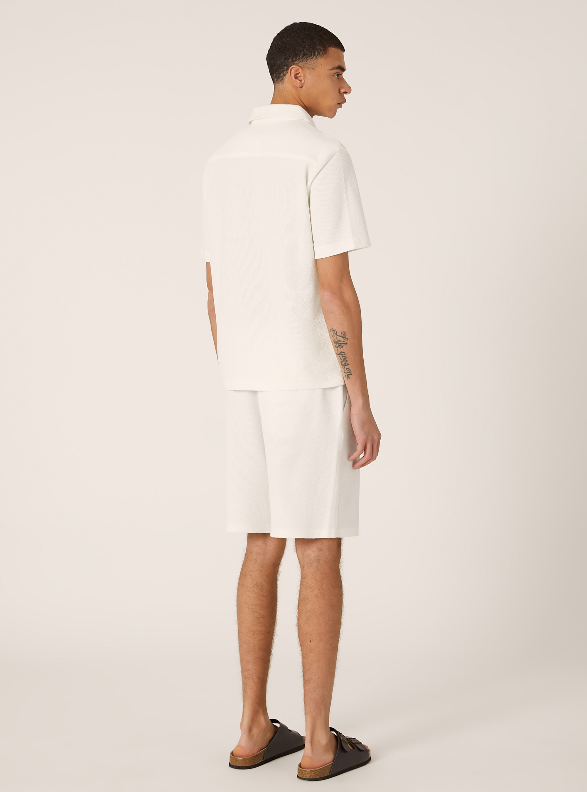 Textured Cotton Bermuda Shirt, WH1 OFF WHITE
