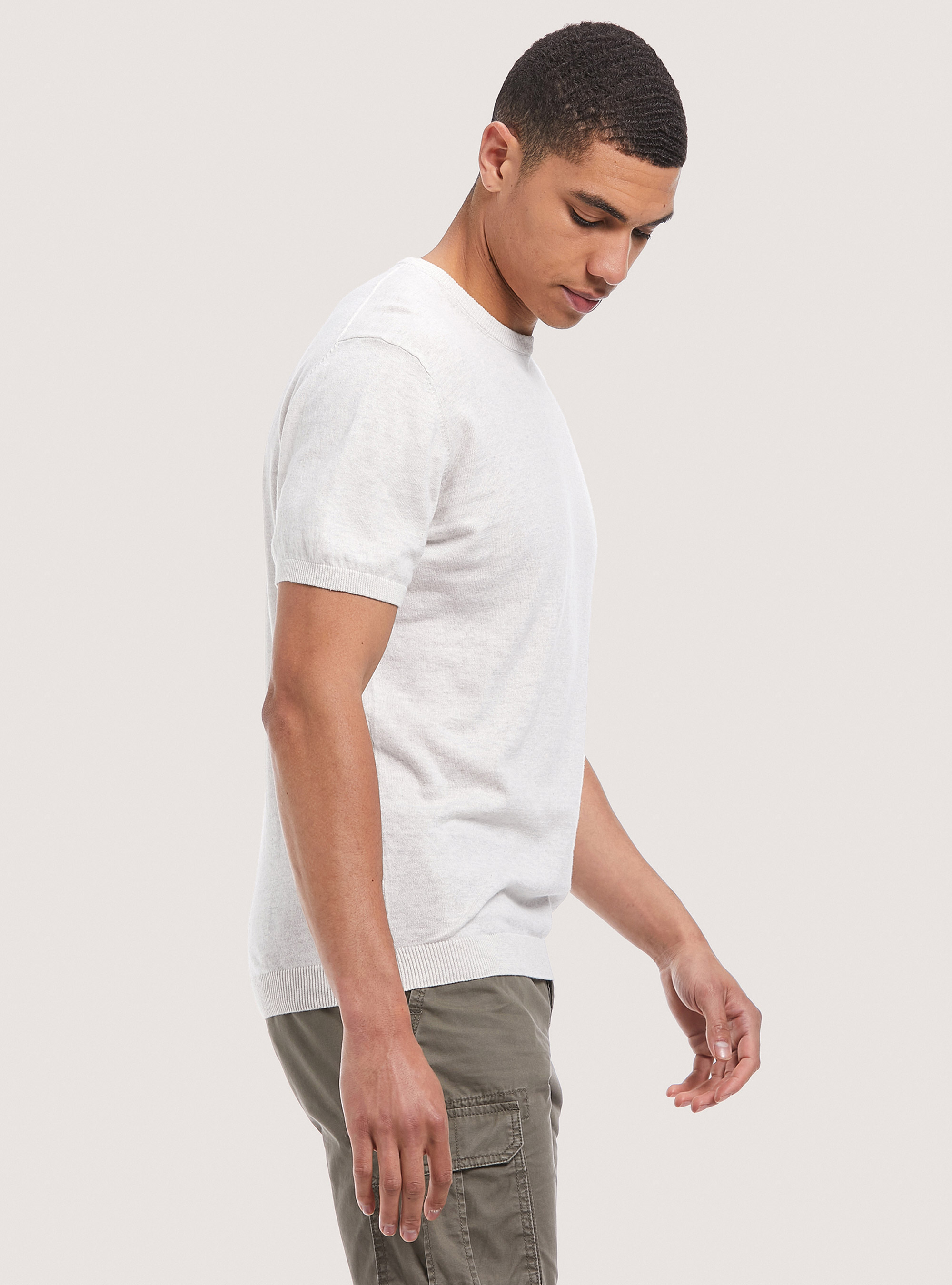 Short-sleeved cotton pullover, C148 ICE MELANGE