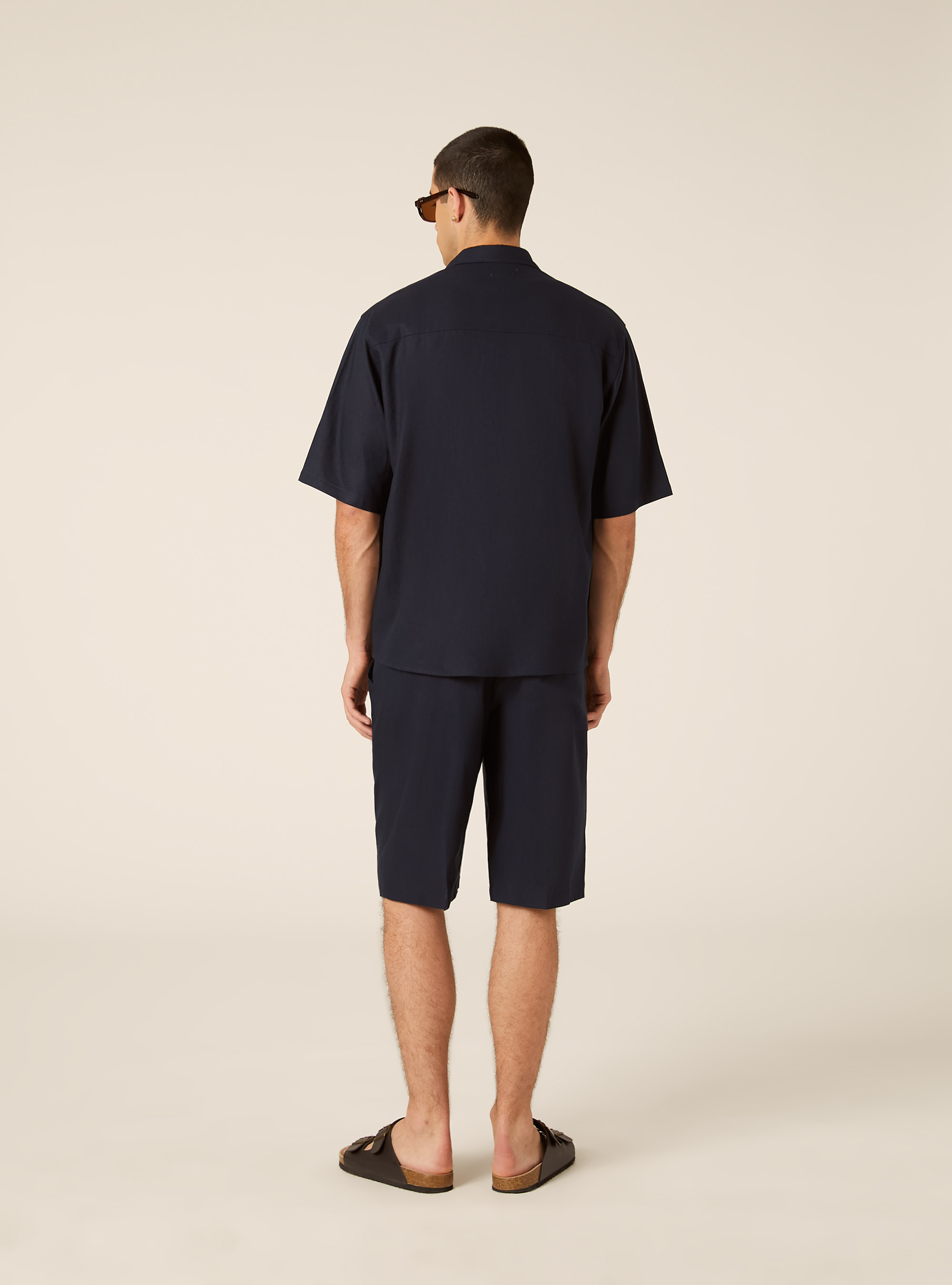 Camicia  in misto lino  con taschino, NA1 NAVY DARK