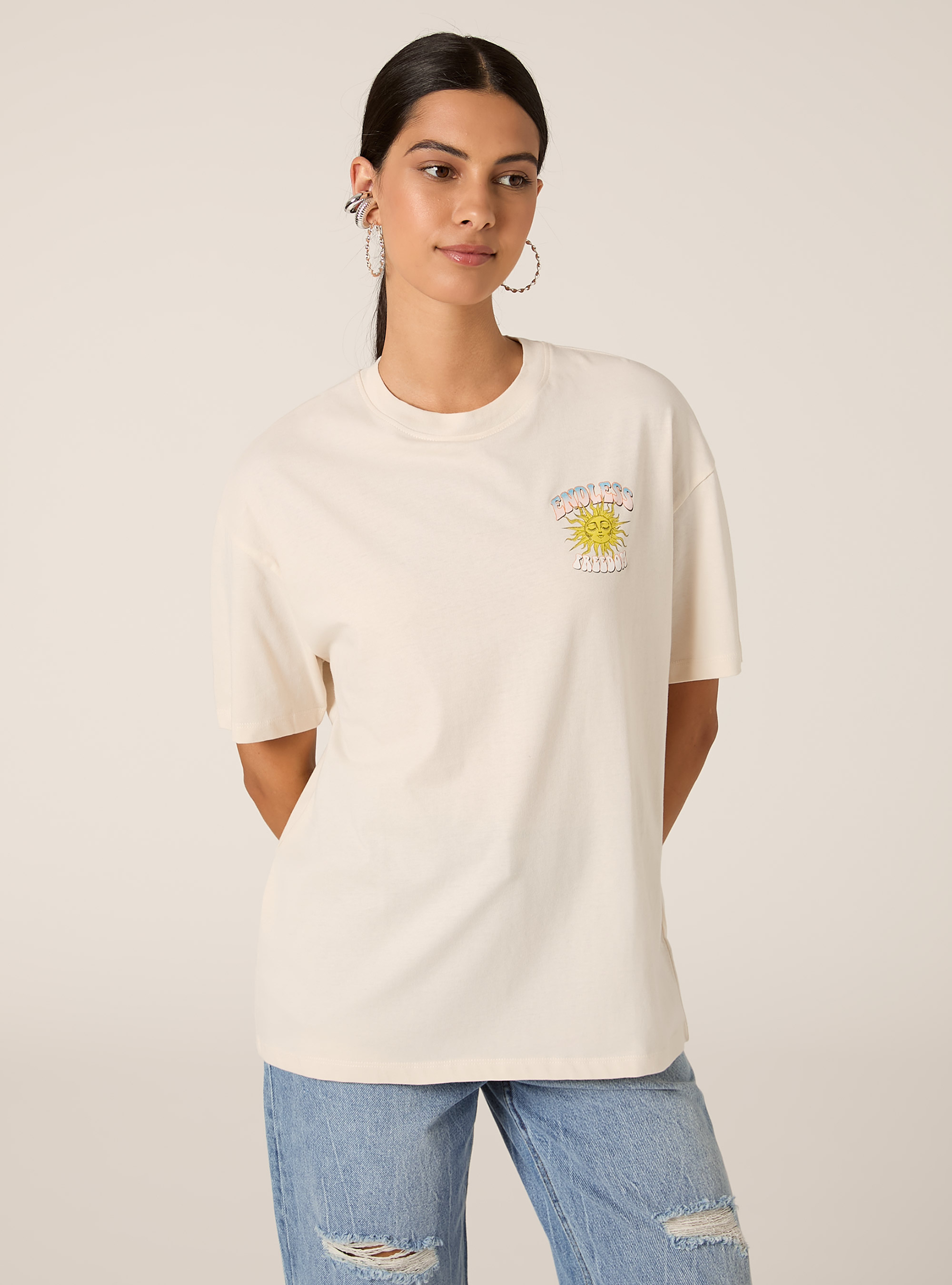 Cotton T-shirt with print, CR3 CREAM LIGHT