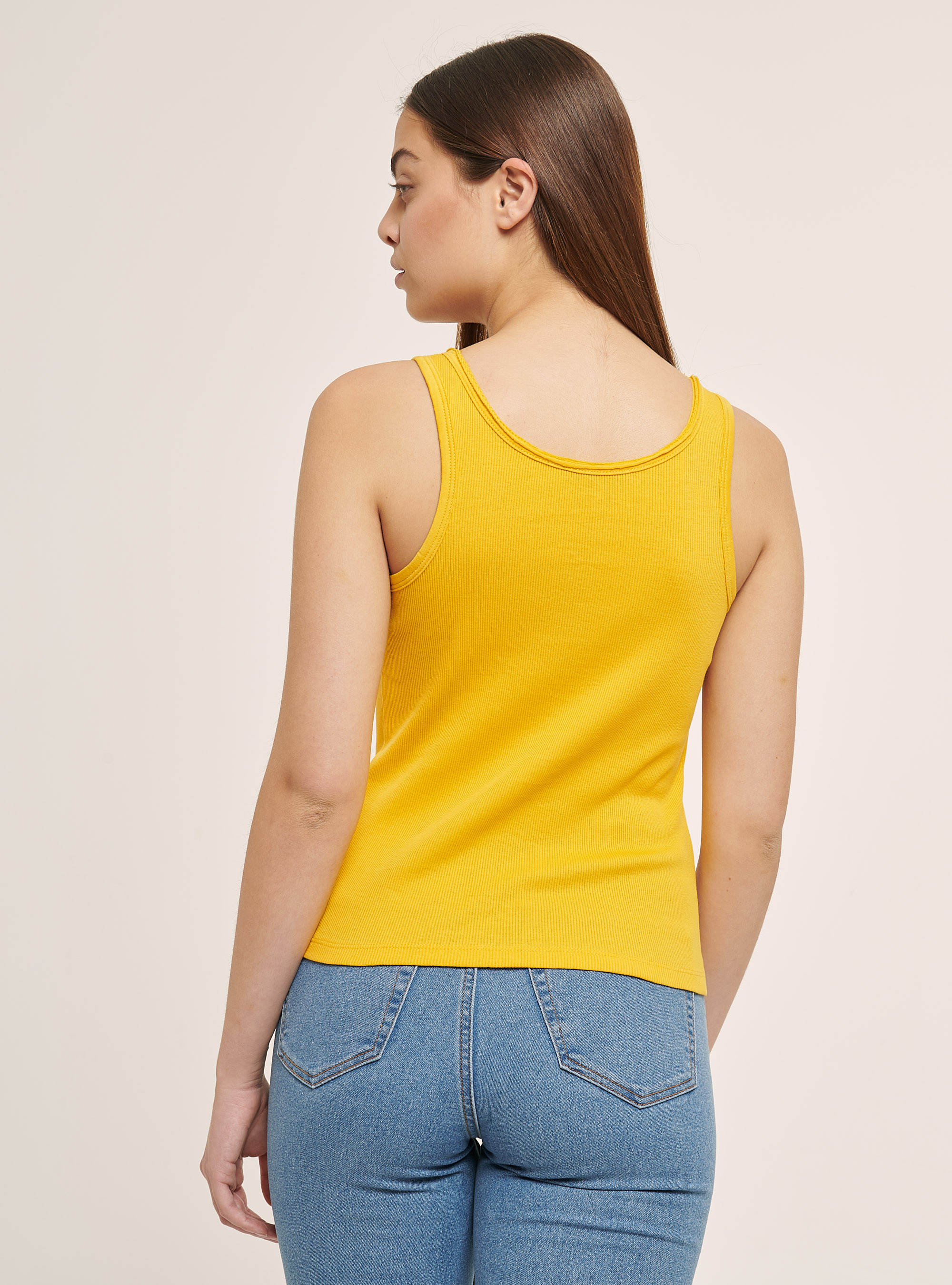 Ribbed cotton tank top with V-neckline, C7713 YELLOW