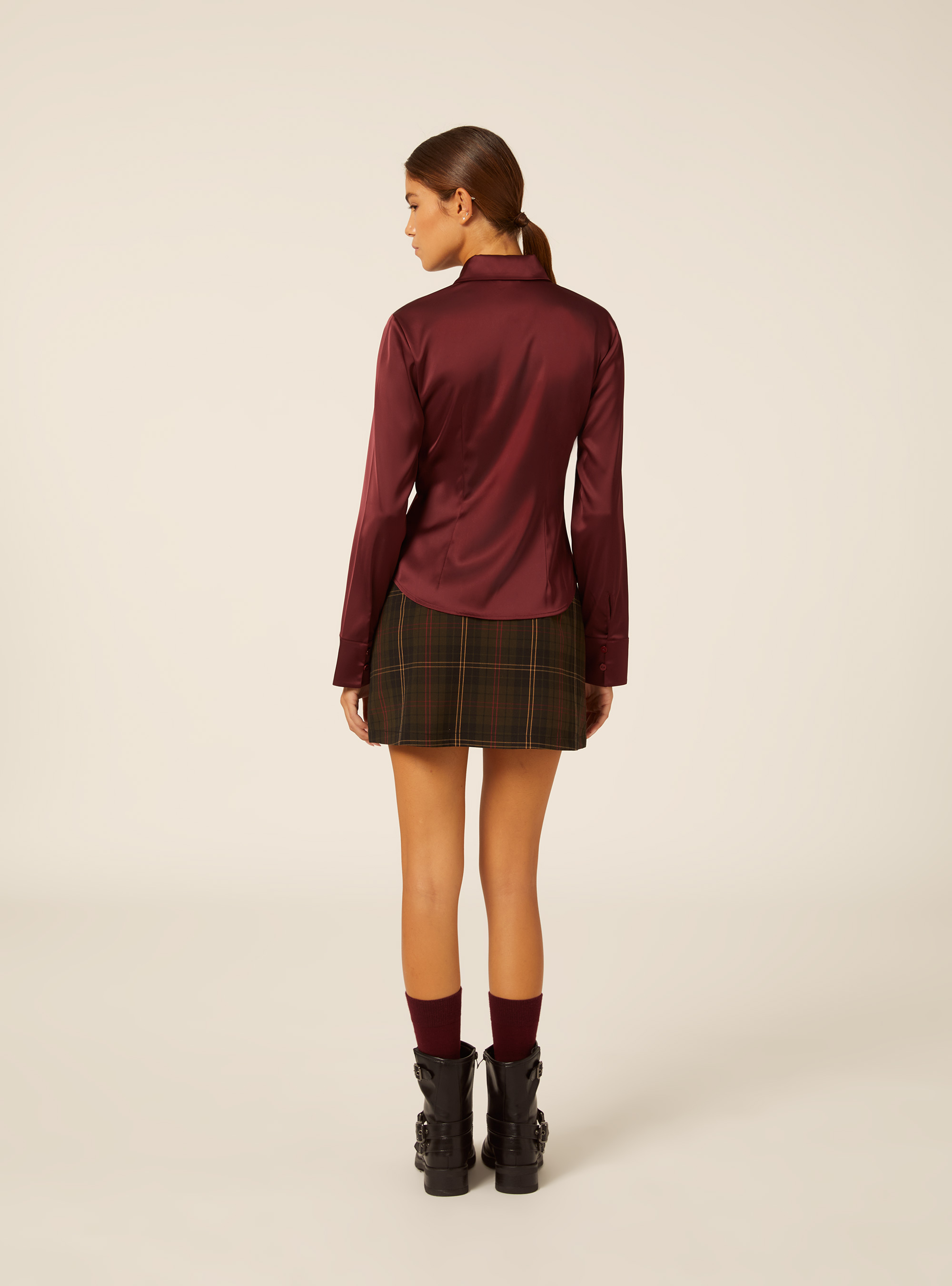Long sleeve satin shirt, BO1 BORDEAUX DARK