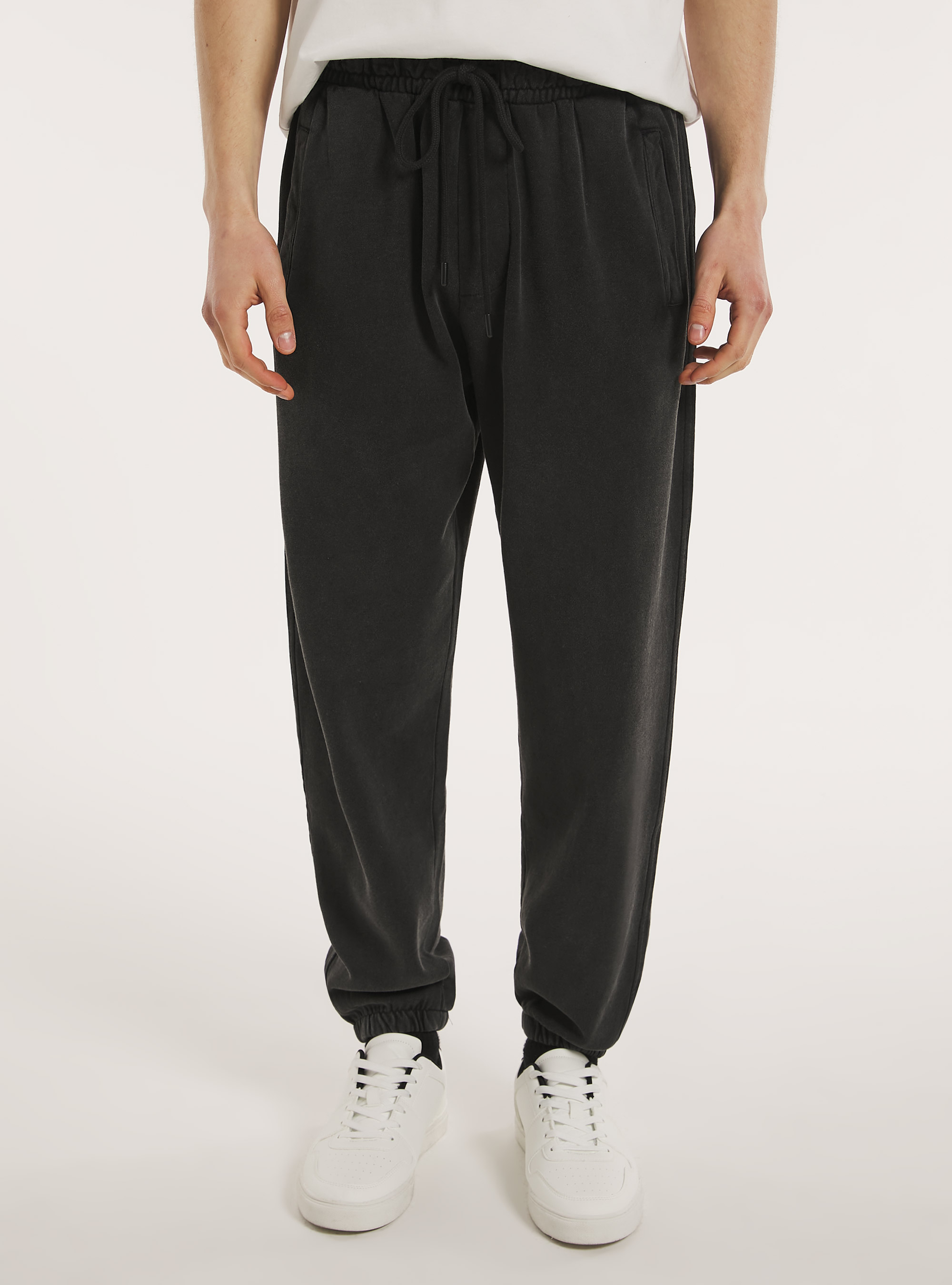 Washed-out effect fleece jogger, BK1 BLACK