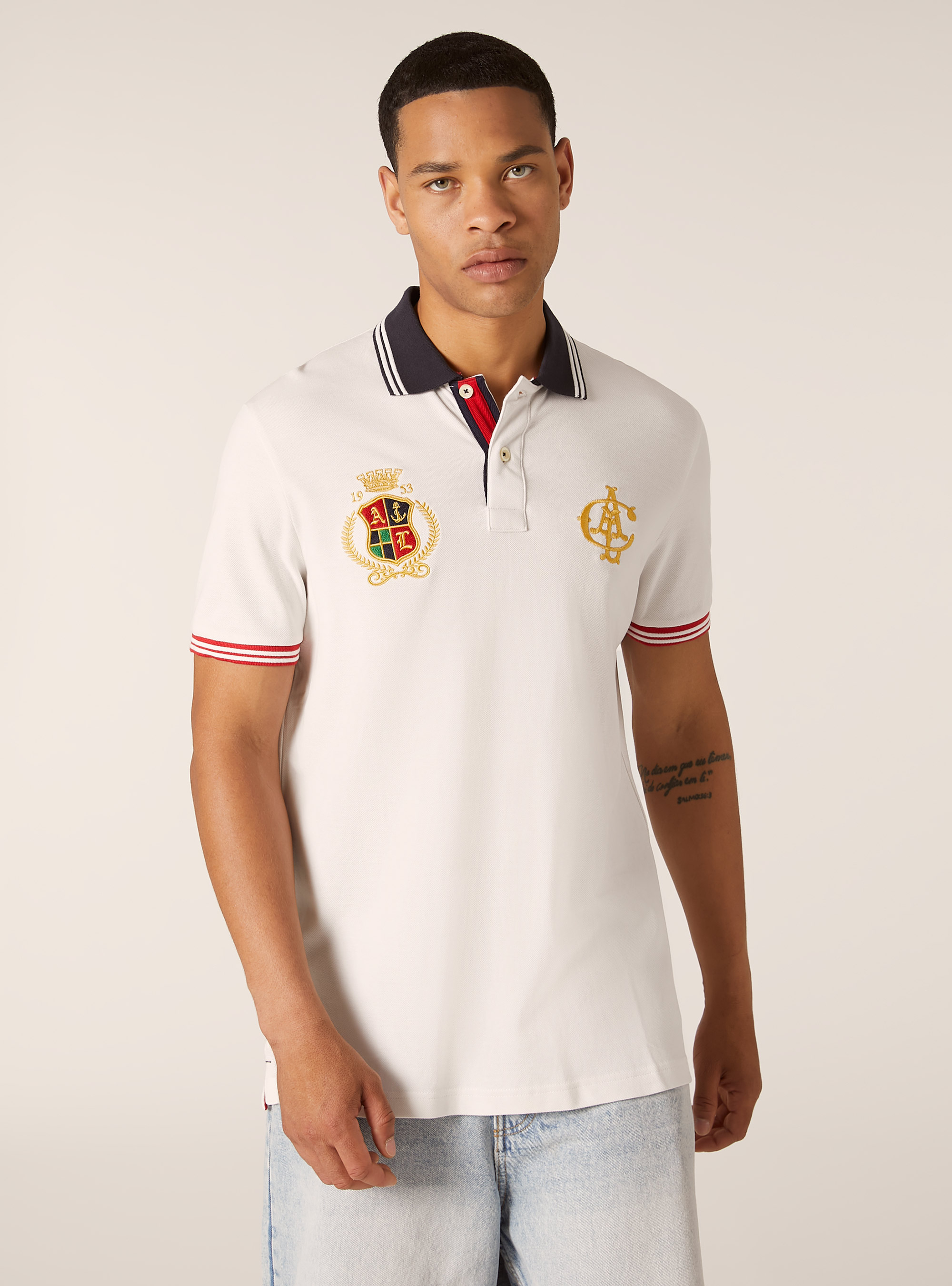 Cotton polo shirt with embroidery, WHITE
