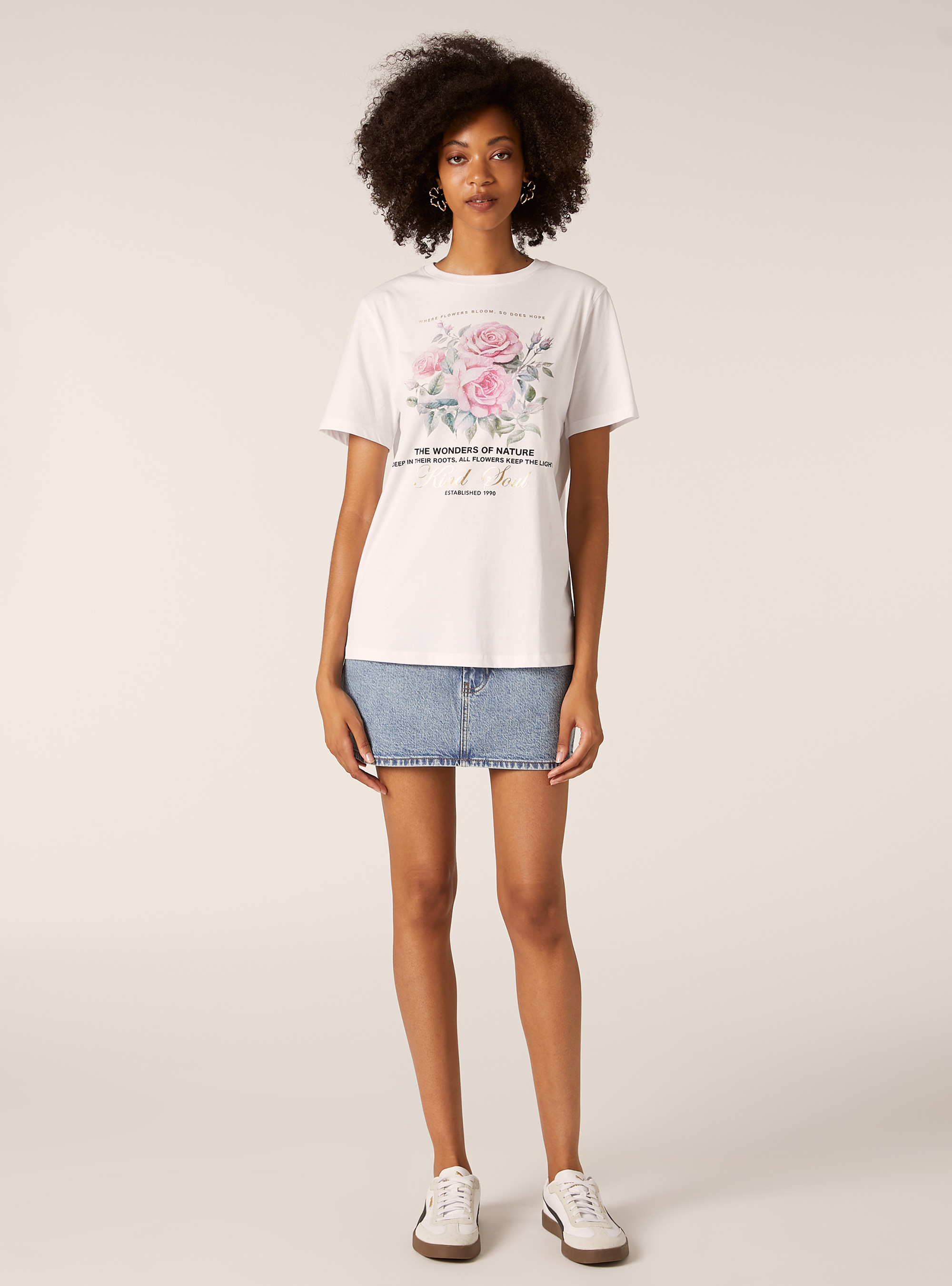 Metallic print t-shirt, WH3 WHITE