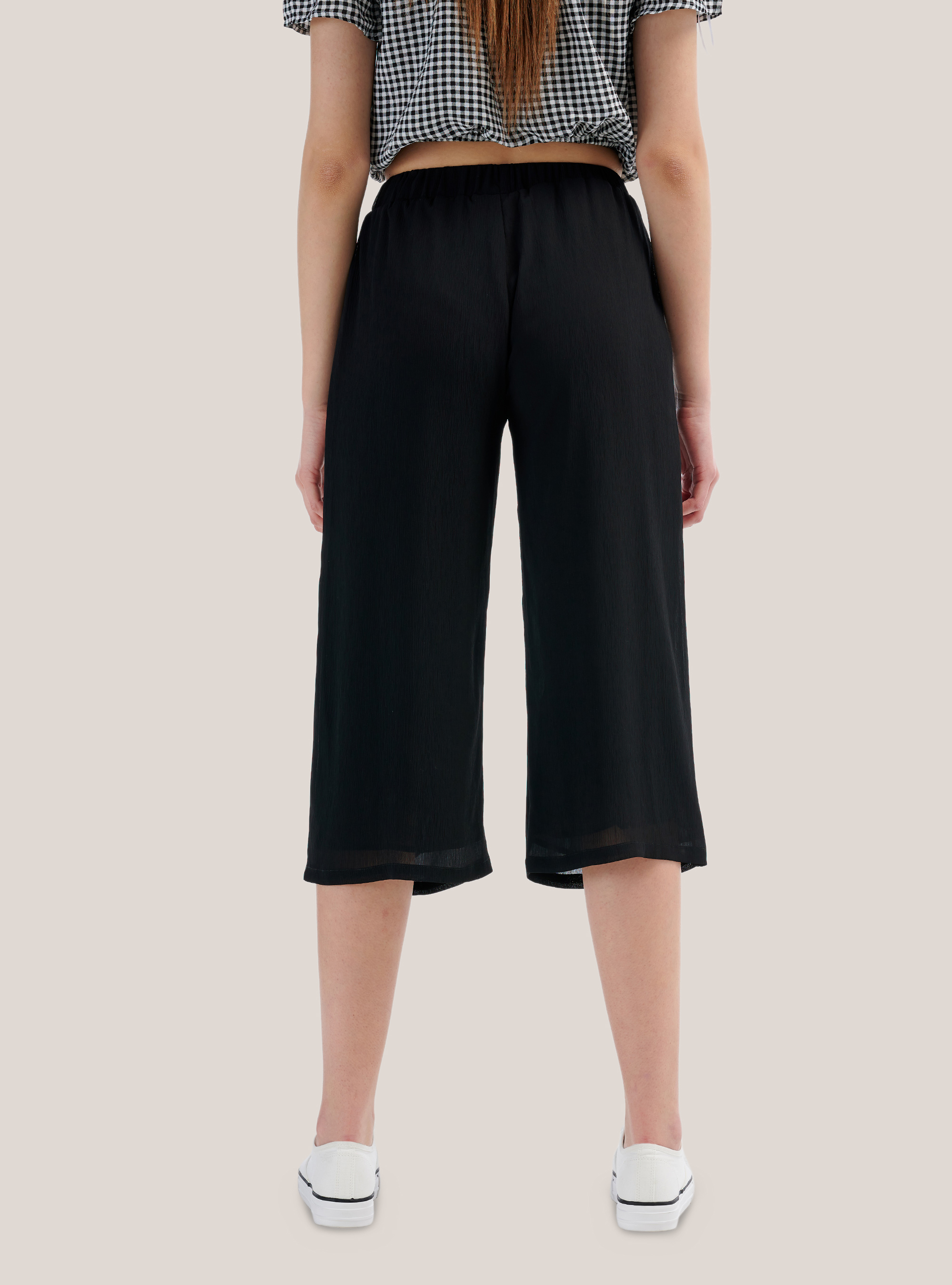 Wide leg culottes trousers comfort fit, BLACK