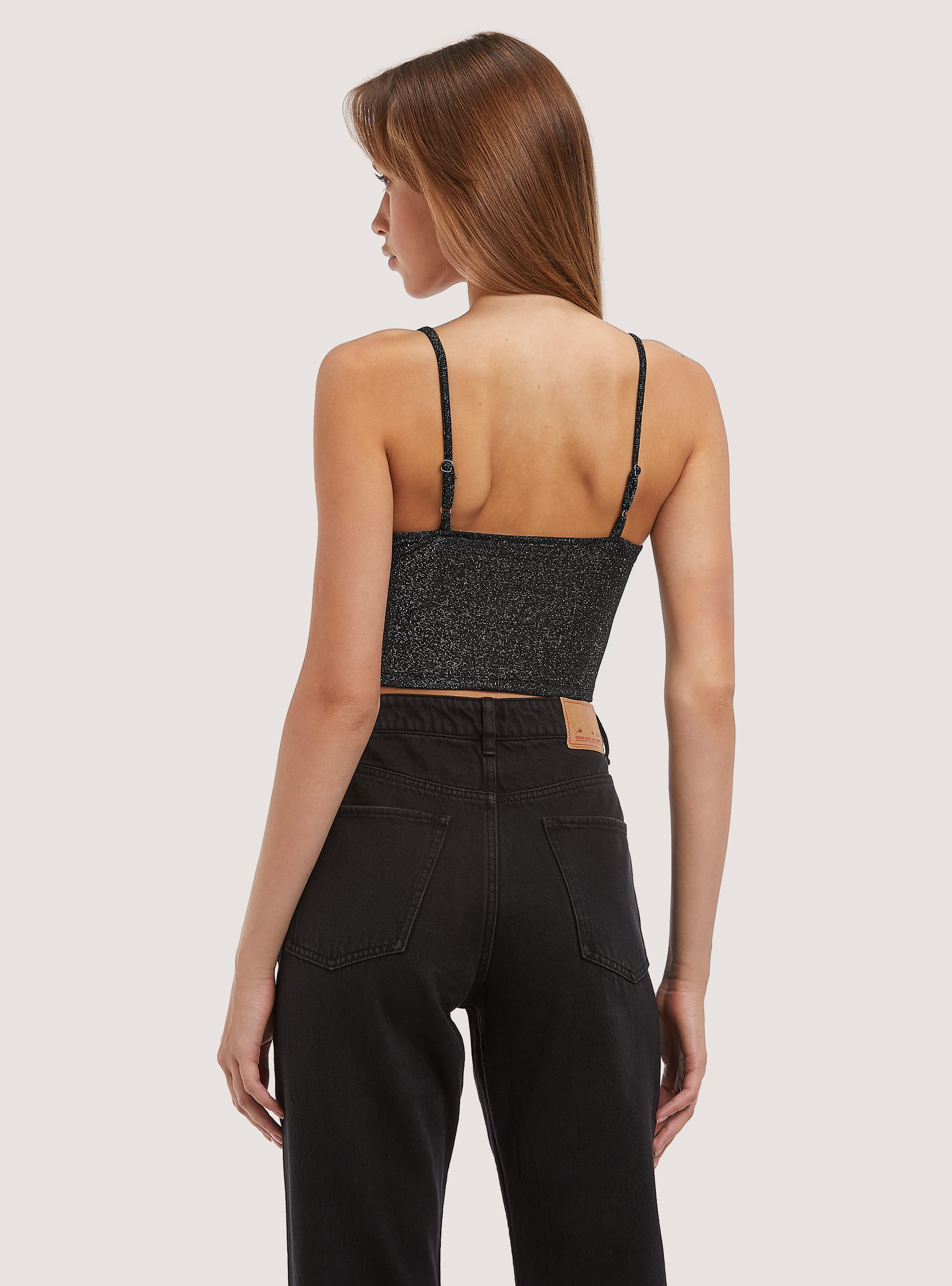 Top cropped in lurex, BK1 BLACK