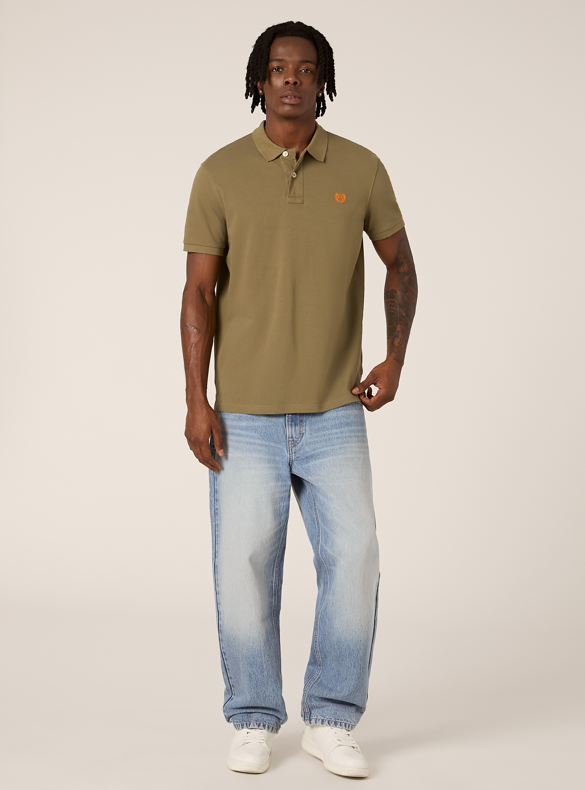 Cotton piqu&eacute; polo shirt with embroidery, KY2 KAKY MEDIUM