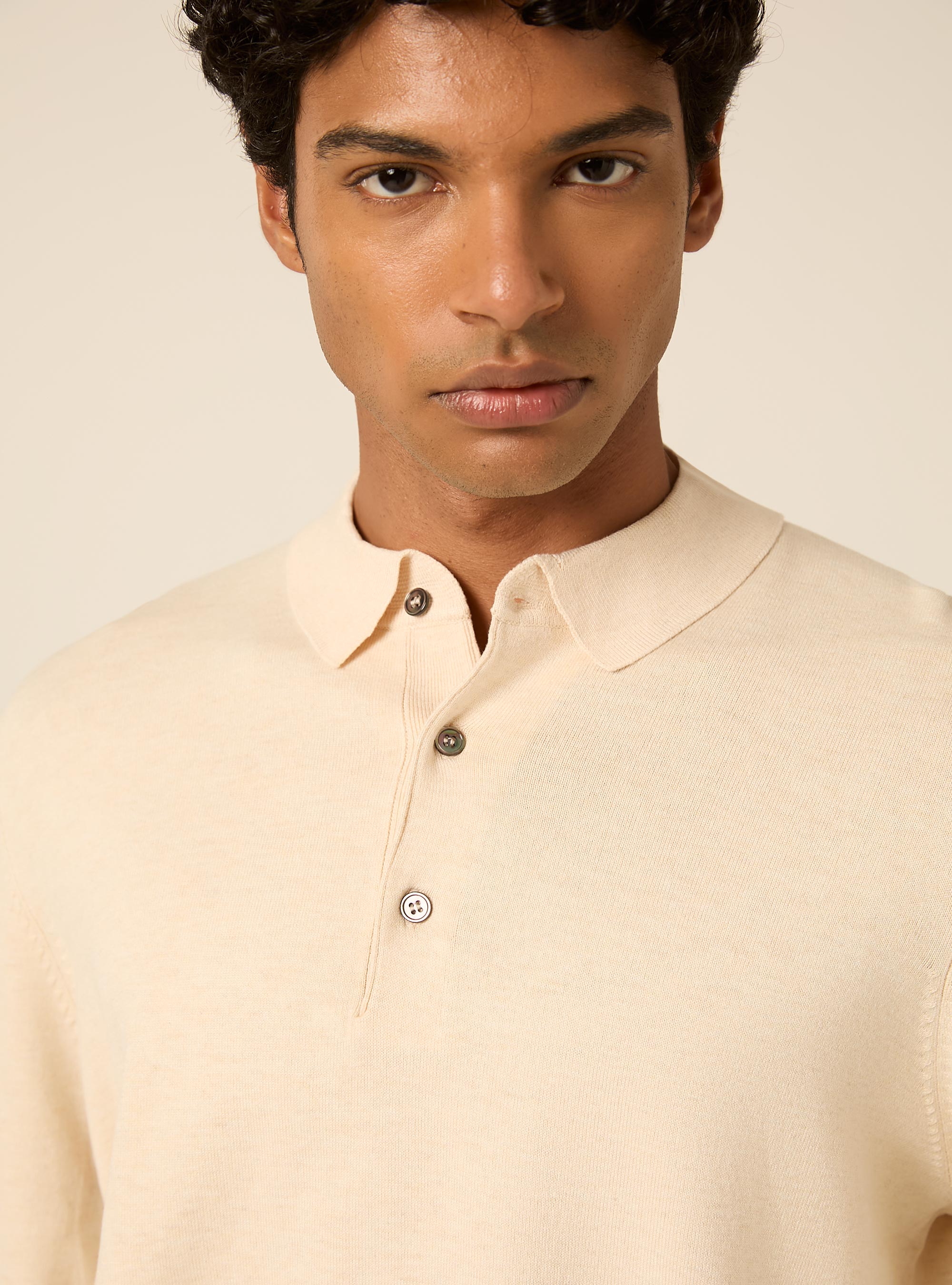 Polo in maglia  in viscosa, MCR3 CREAM MEL LIGHT