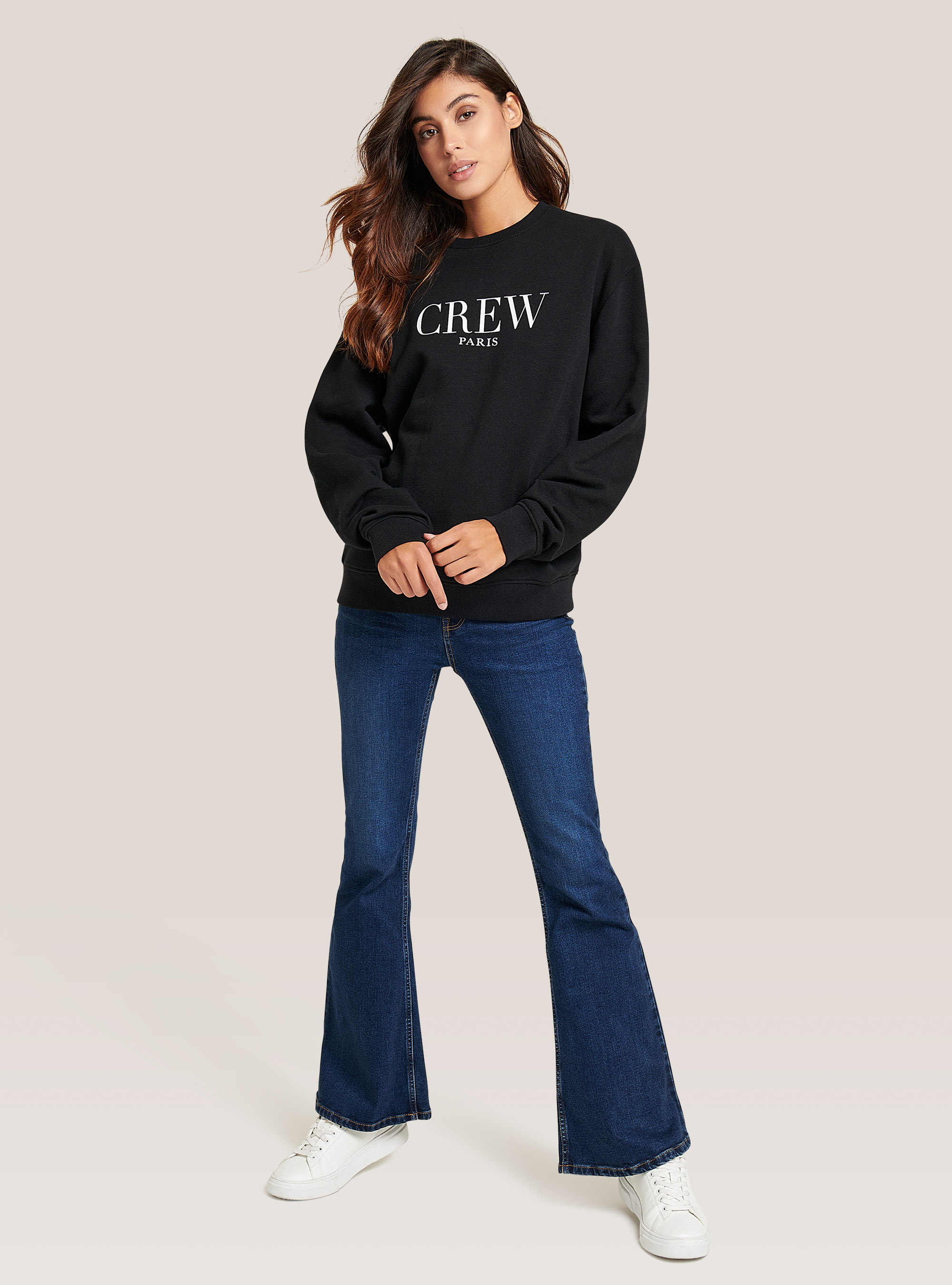 Comfort fit crewneck sweatshirt with print, BLACK