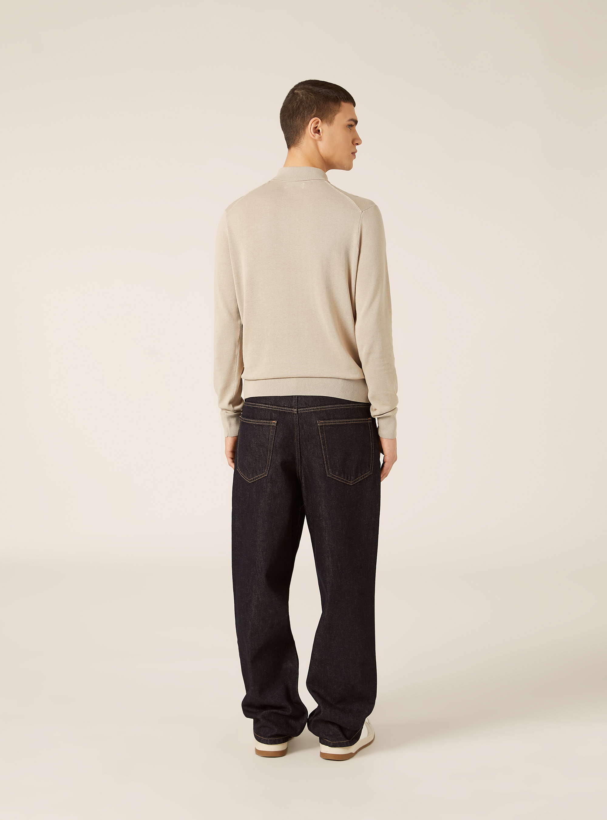 Polo  in maglia di cotone extrafine manica lunga, BG3 BEIGE LIGHT