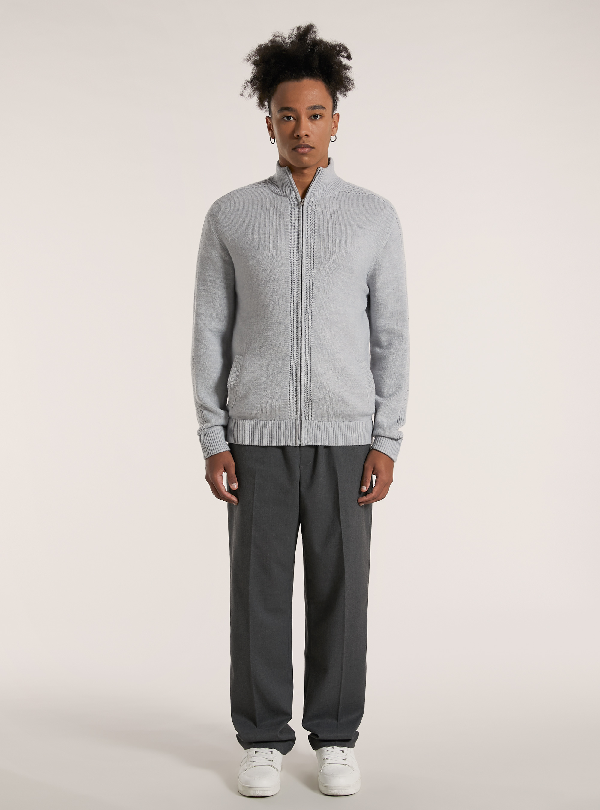 Cardigan con zip, MGY3 GREY MEL LIGHT