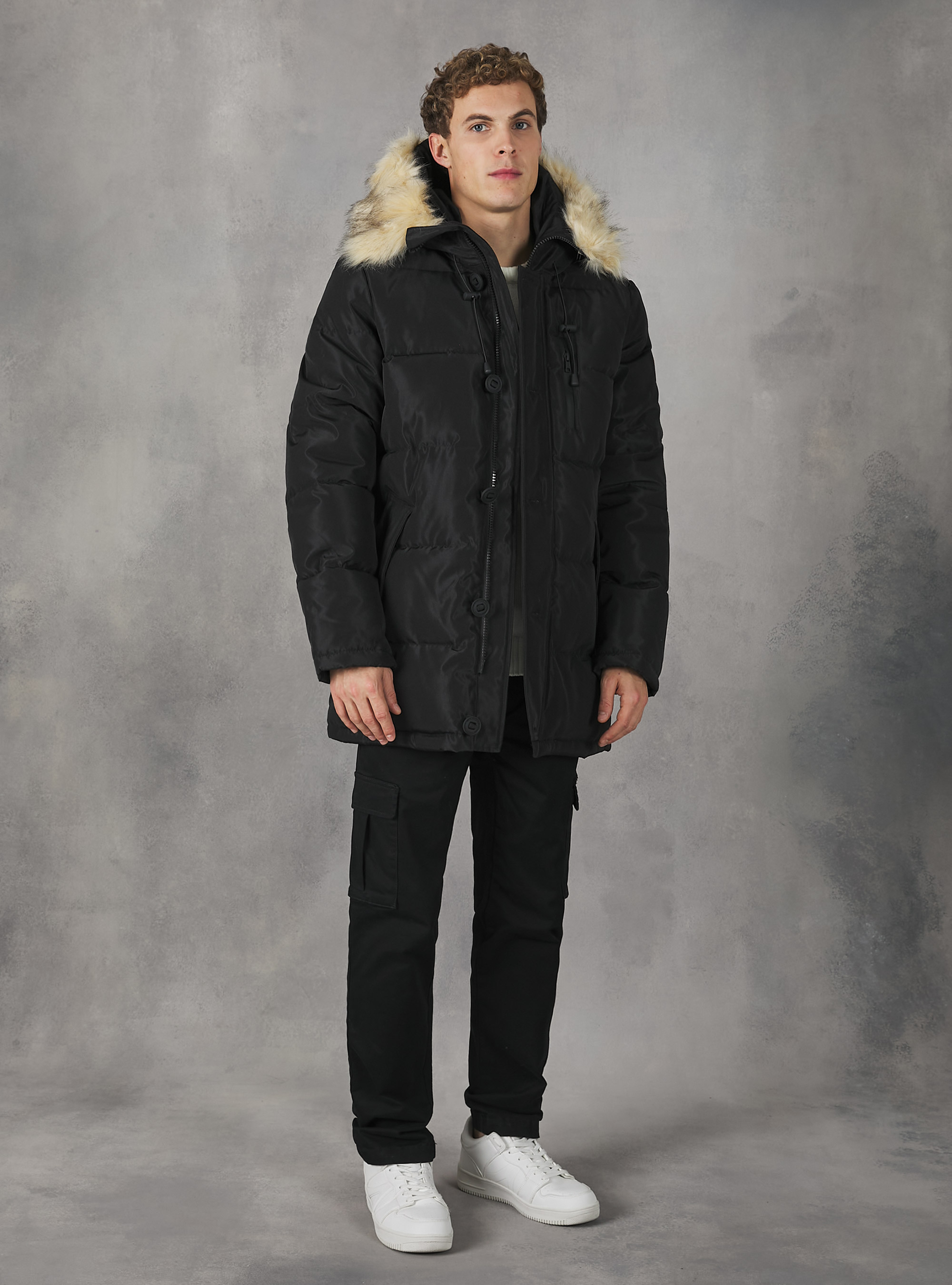 Long jacket with recycled padding, BK1 BLACK