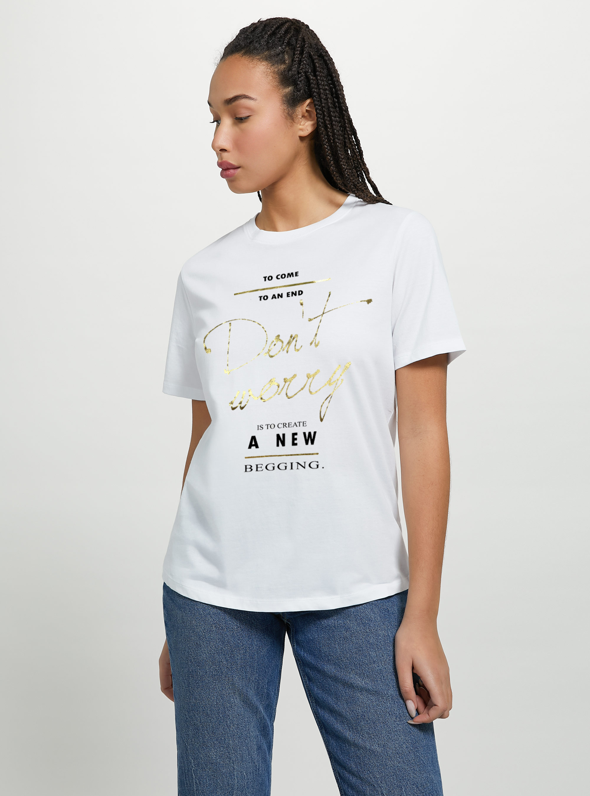 T-shirt with metallic lettering print, WH3 WHITE