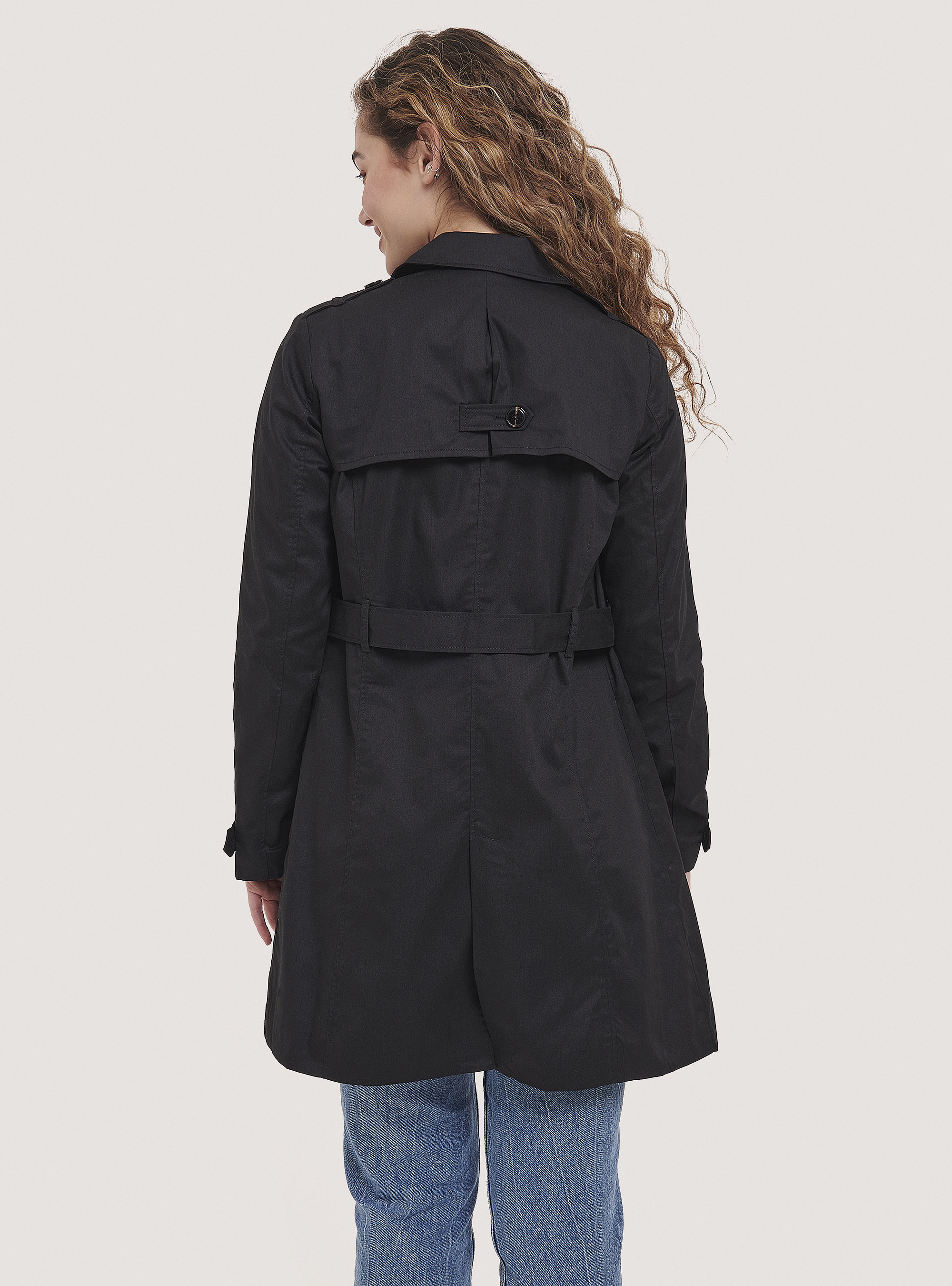 Trench-coat souple avec ceinture, C101 BLACK