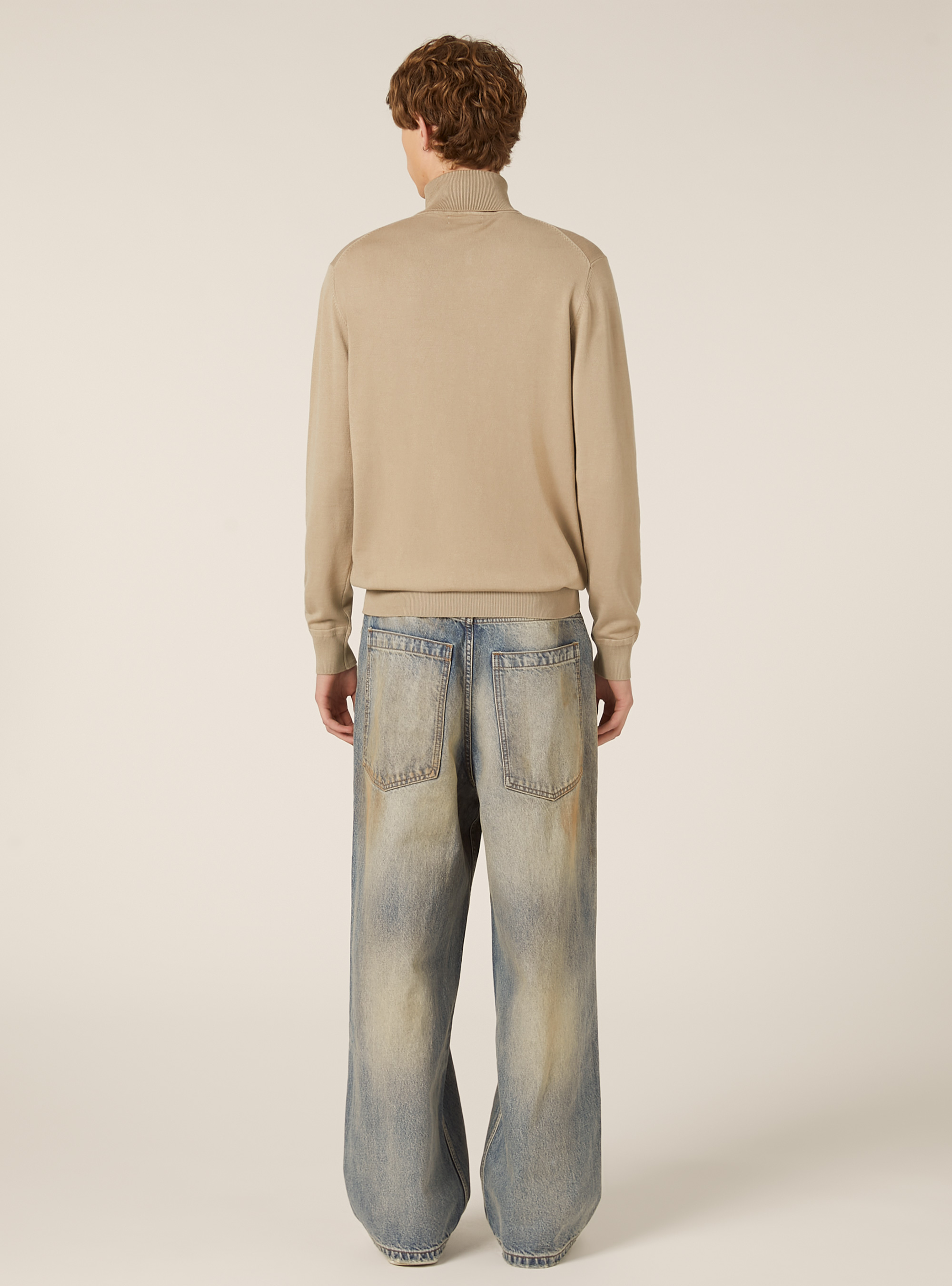 Jersey de cuello alto en viscosa suave, BG2 BEIGE MEDIUM