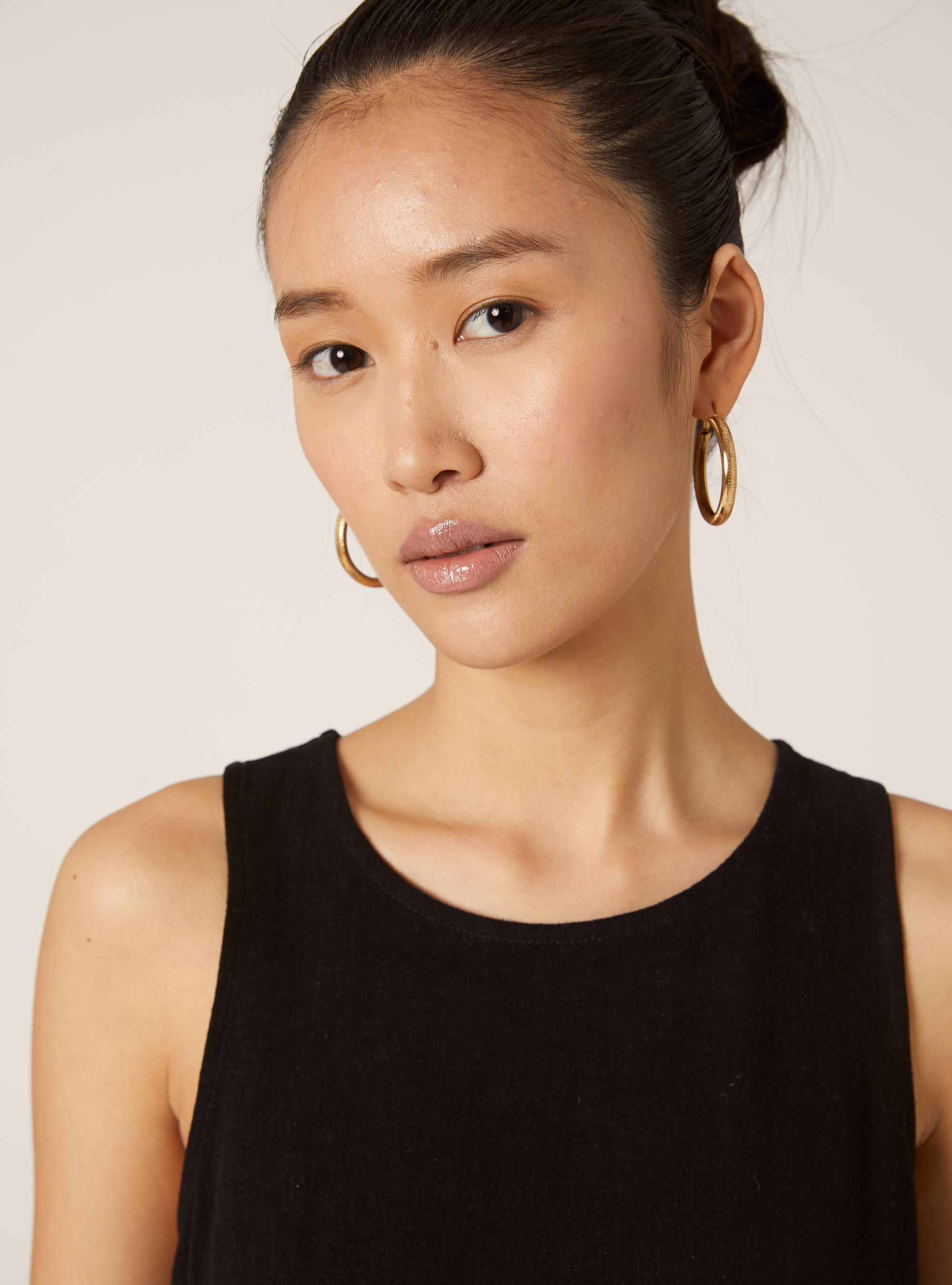 Camiseta de tirantes corta en mezcla de lino, BK1 BLACK