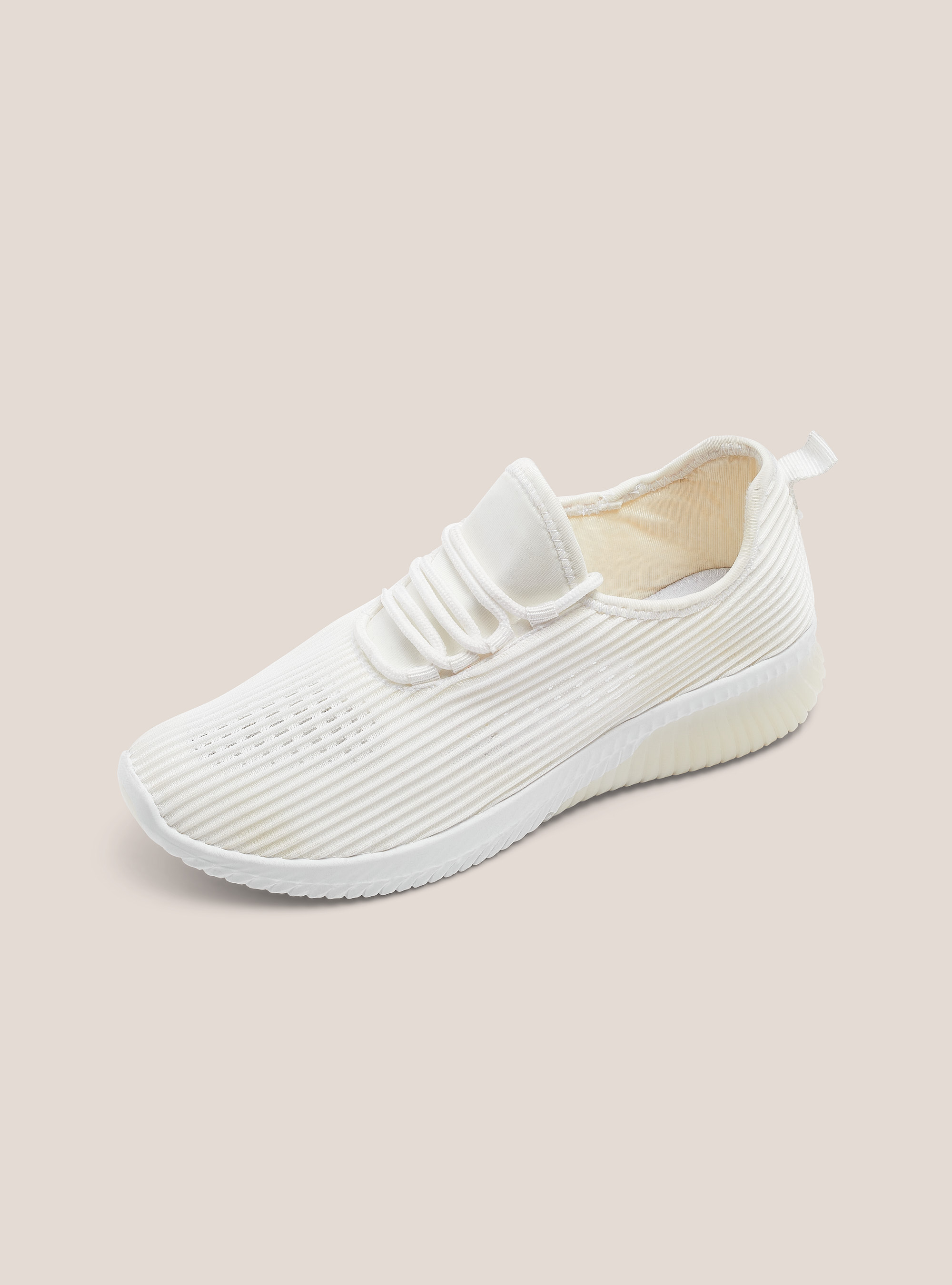 Trainers donna in tessuto leggero traforato, WHITE