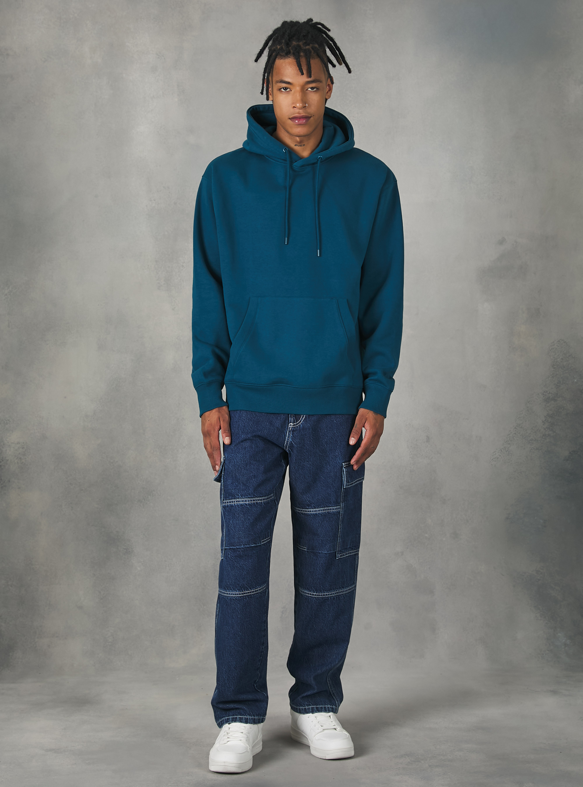 Sweatshirt with hood and pouch pocket, OB2 BLUE OIL MED.