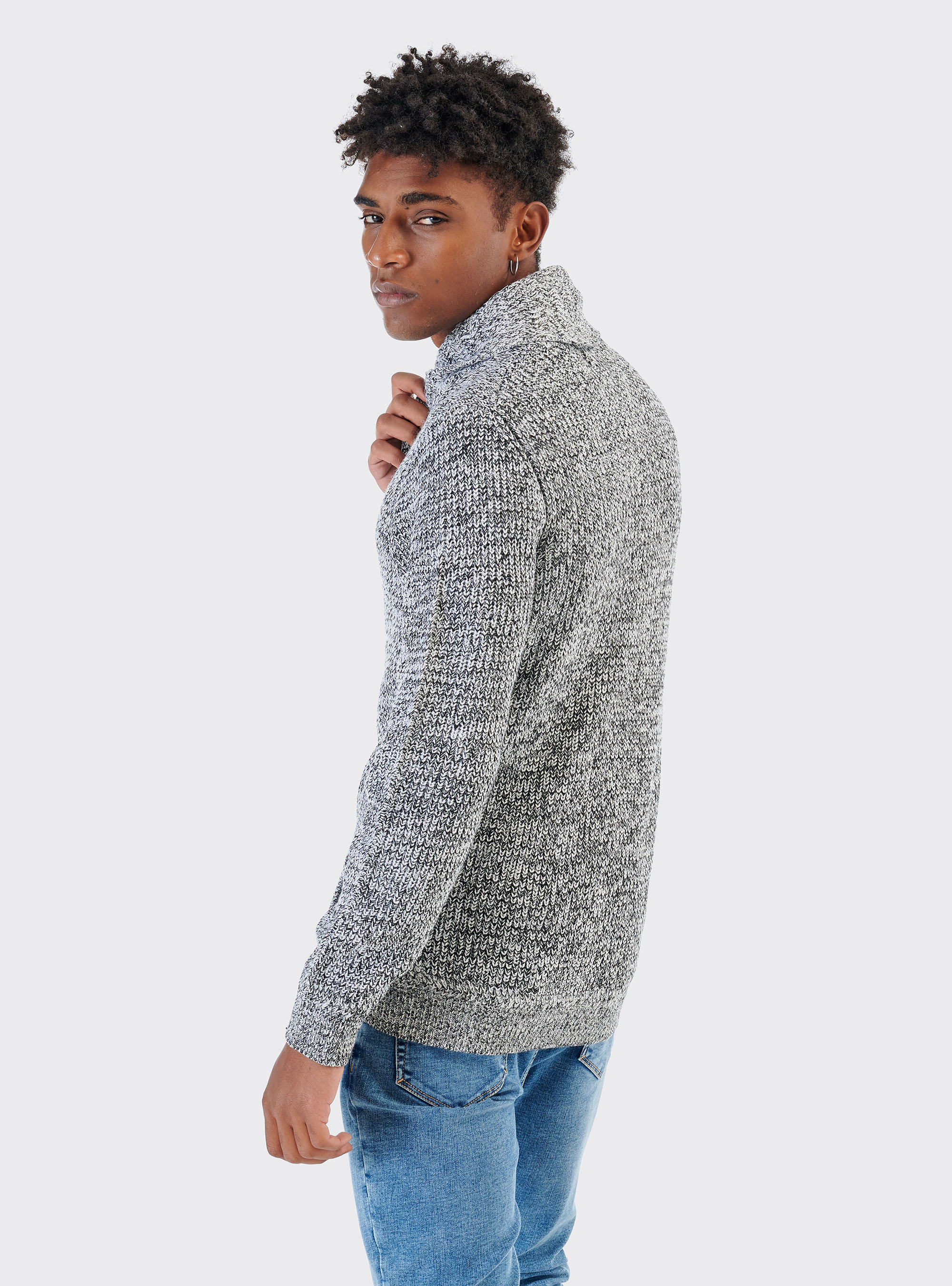 PULLOVER WITH SHAWL COLLAR, C030 CREAM/C101 BLACK