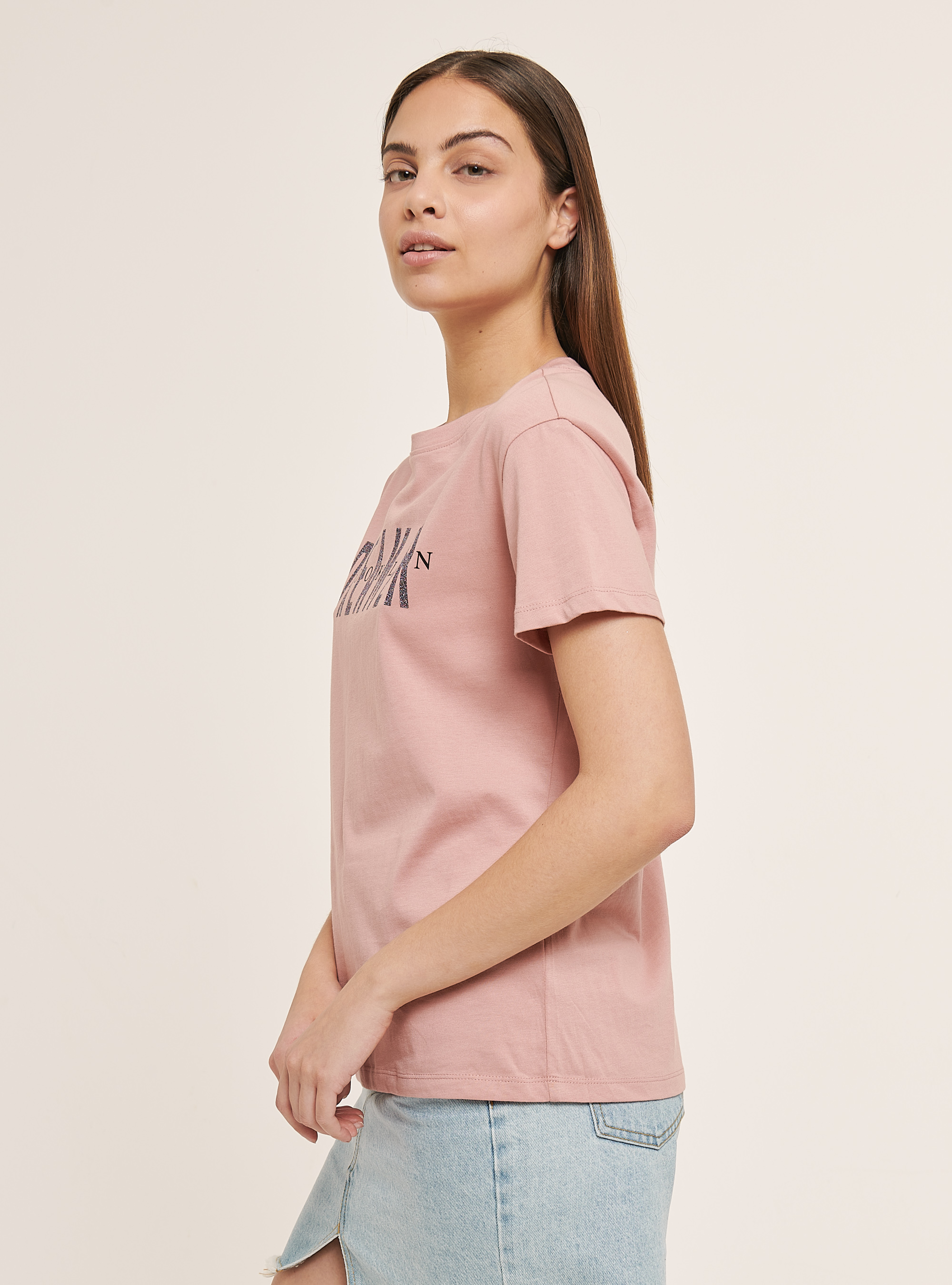 Cotton T-shirt with glitter print, PINK