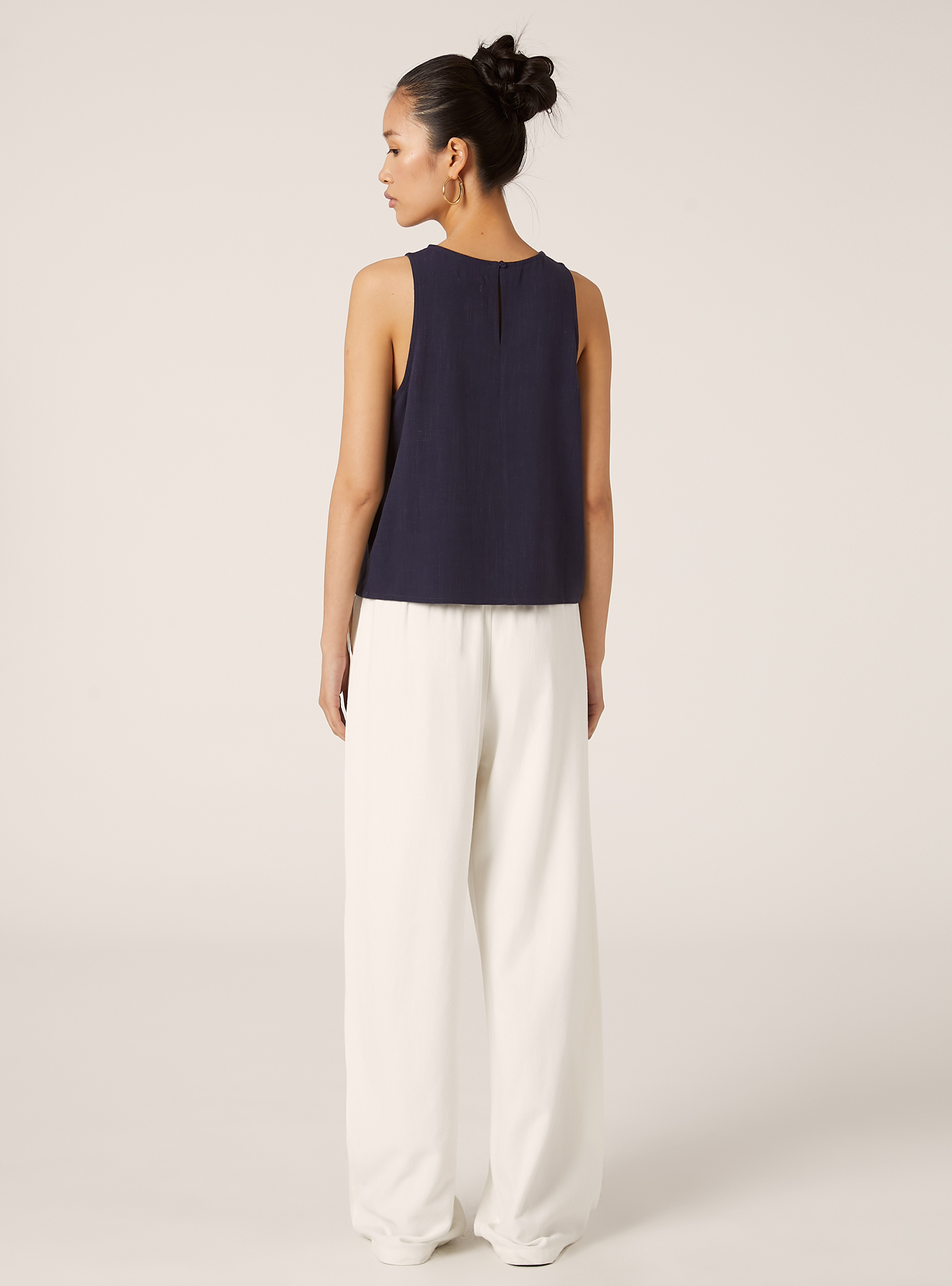 Débardeur court en lin mélangé, NA2 NAVY MEDIUM