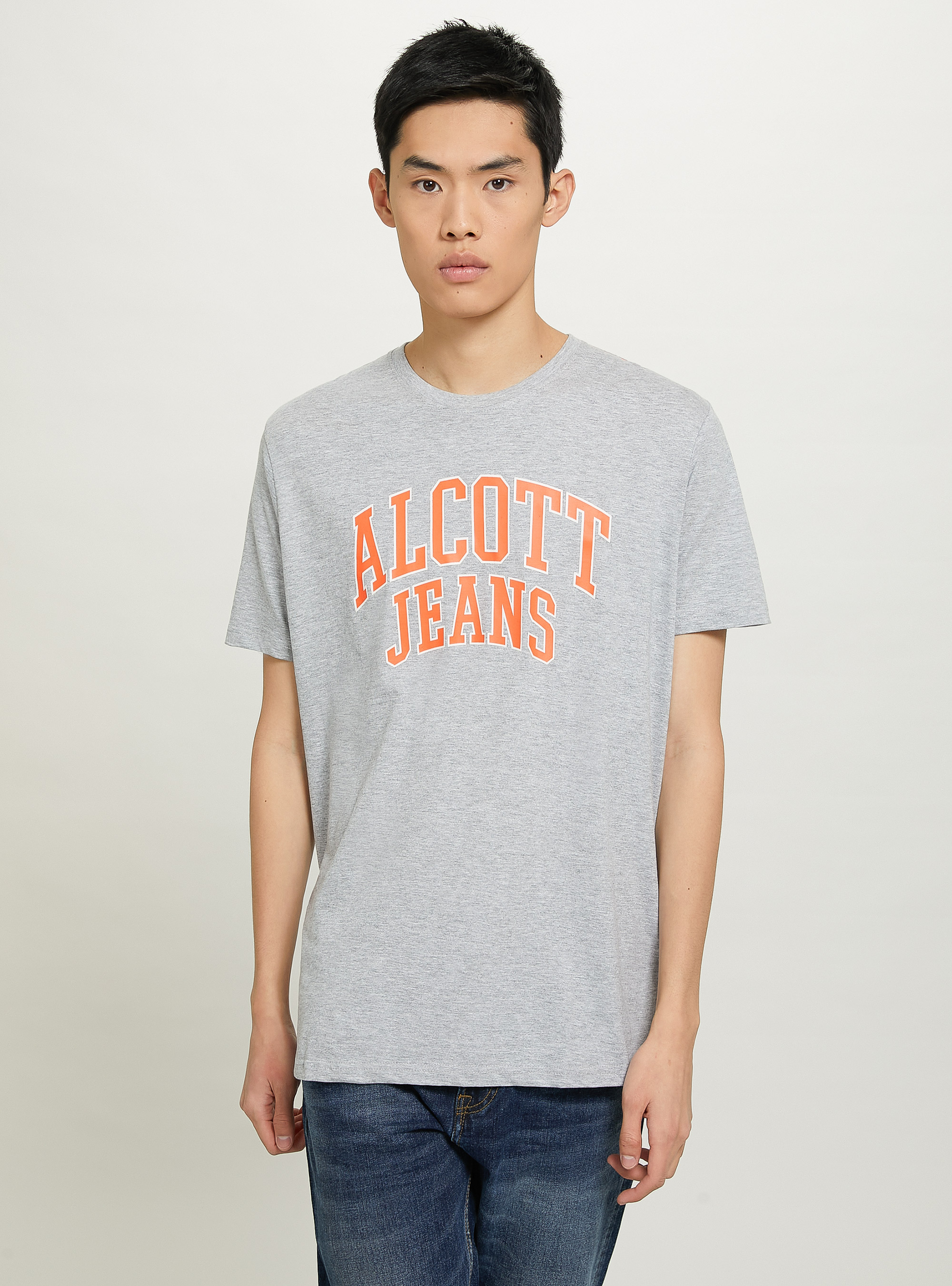 Cotton T-shirt with print, LIGHT GREY MELANGE