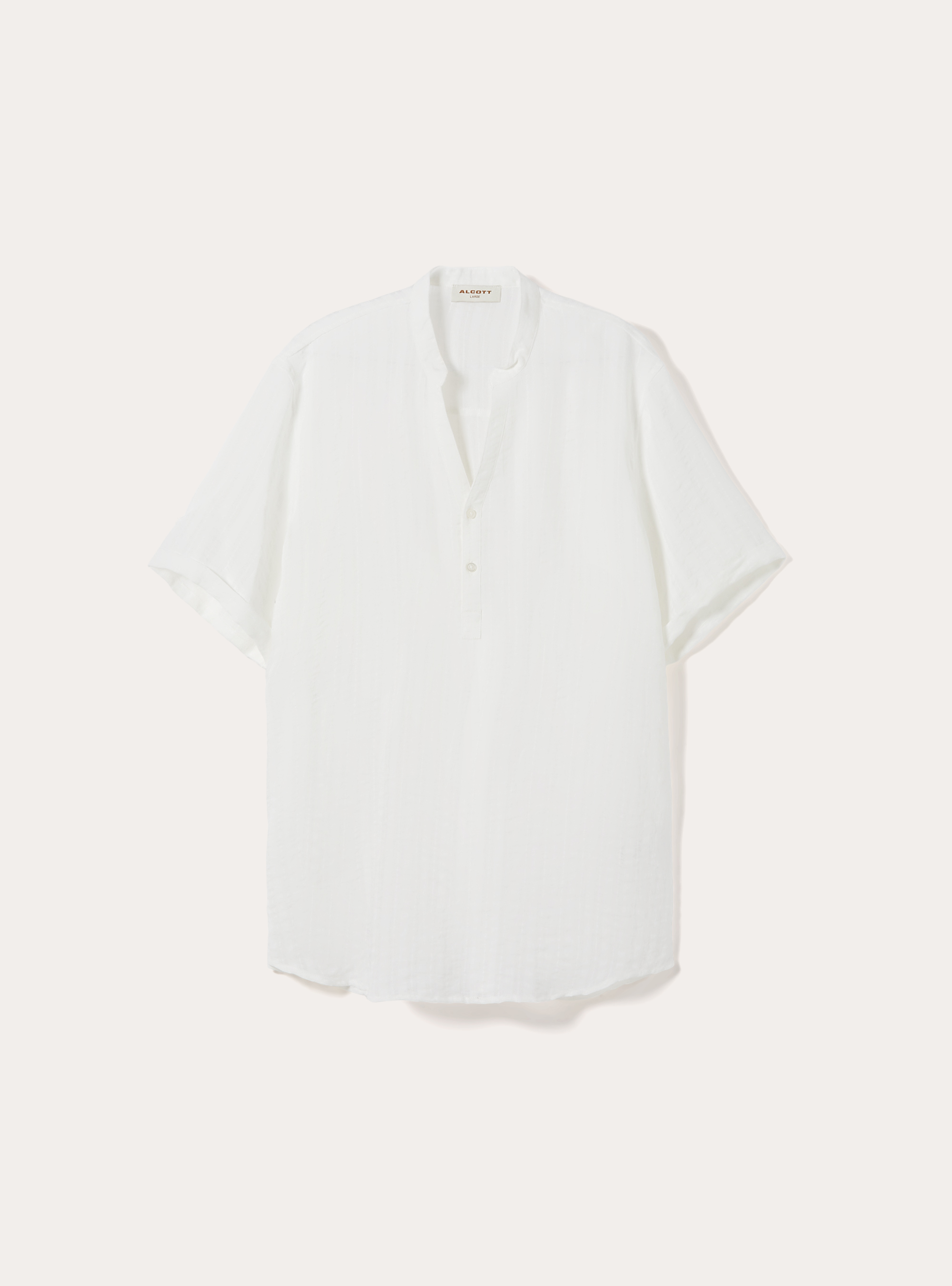 Short Sleeve Henley Popover Shirt with Vertical Texture, WH2 WHITE