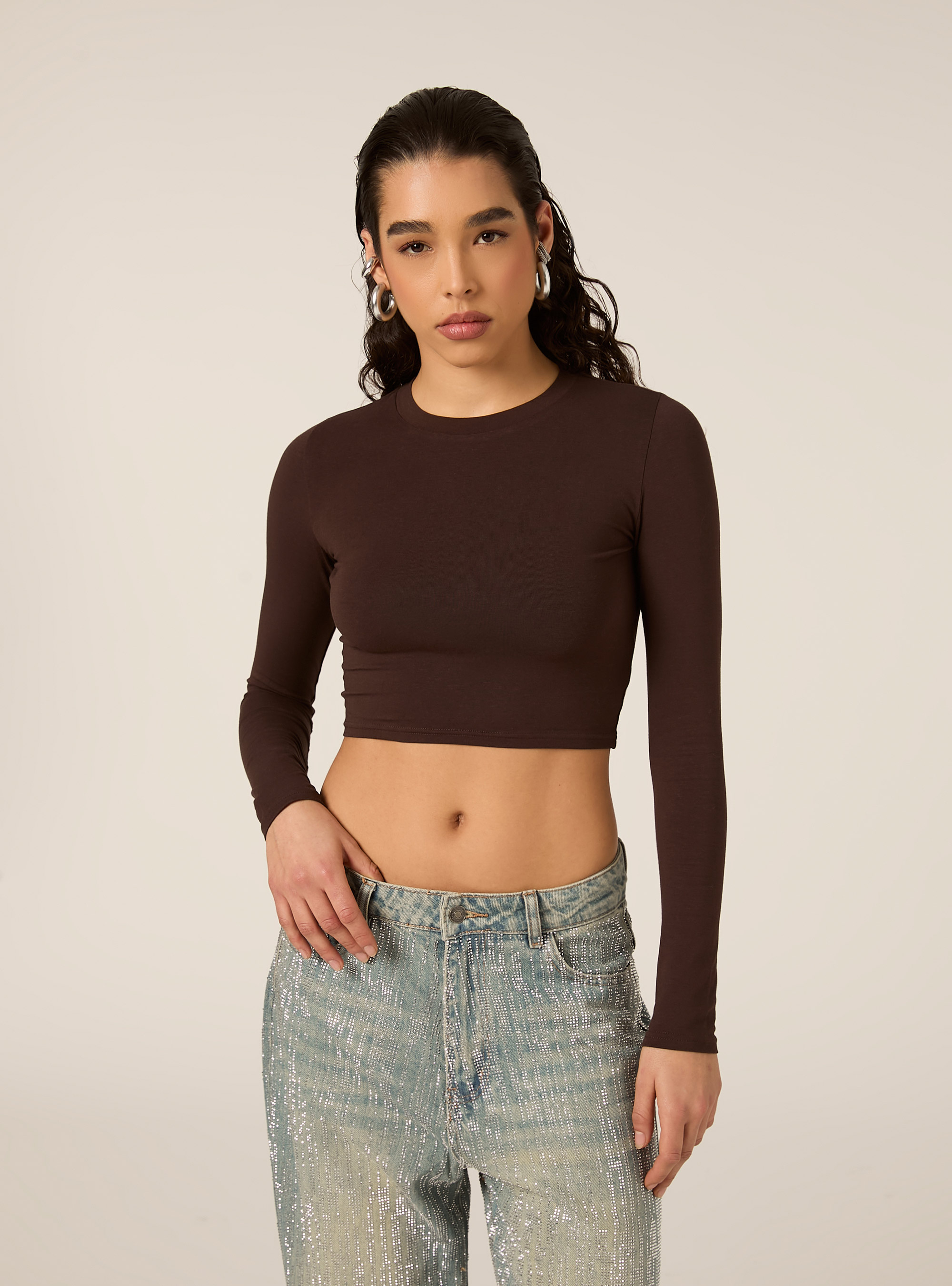 T-shirt court à manches longues, BR1 BROWN DARK