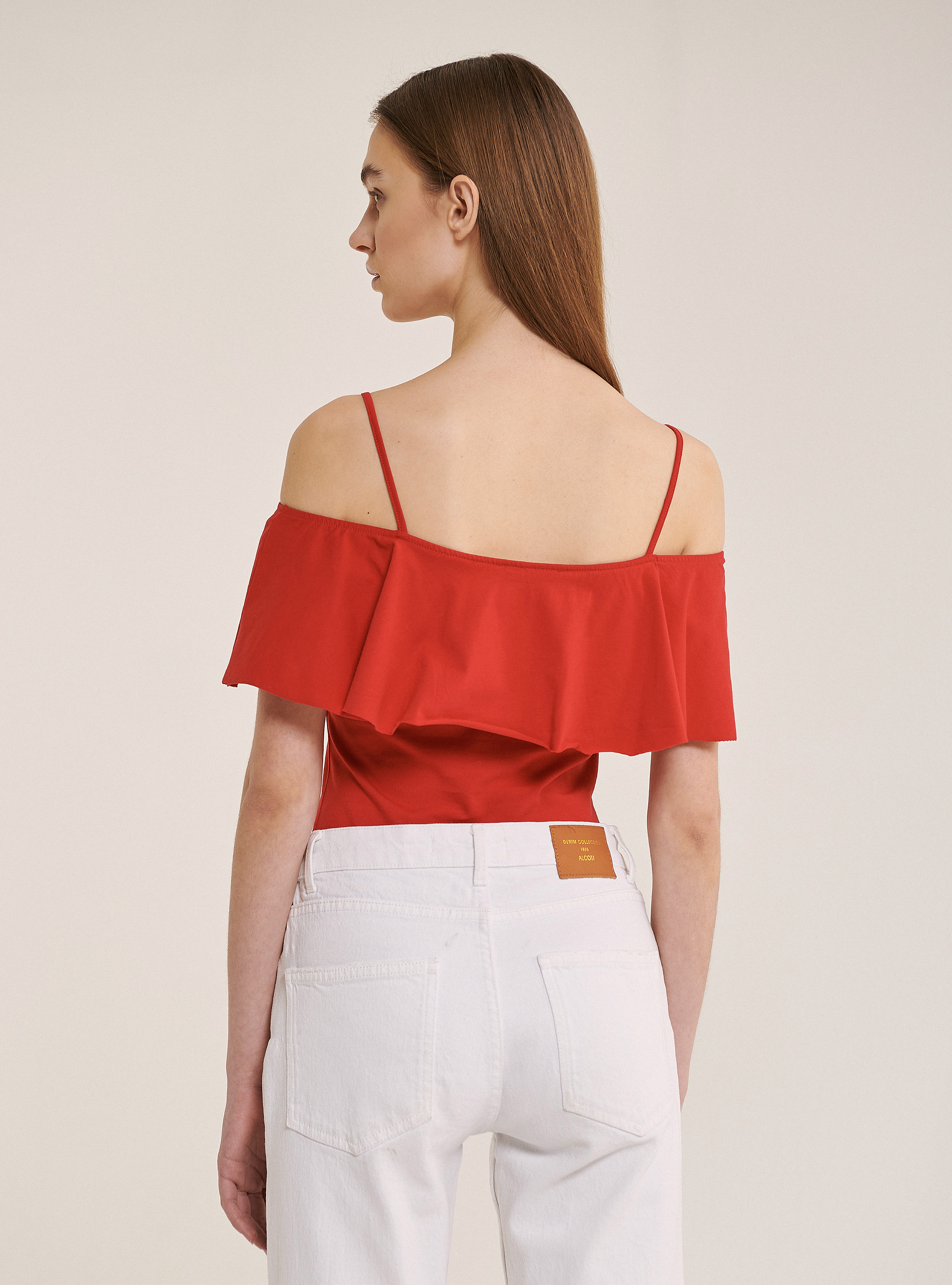 Cotton bodysuit with ruffles, C3376 RED