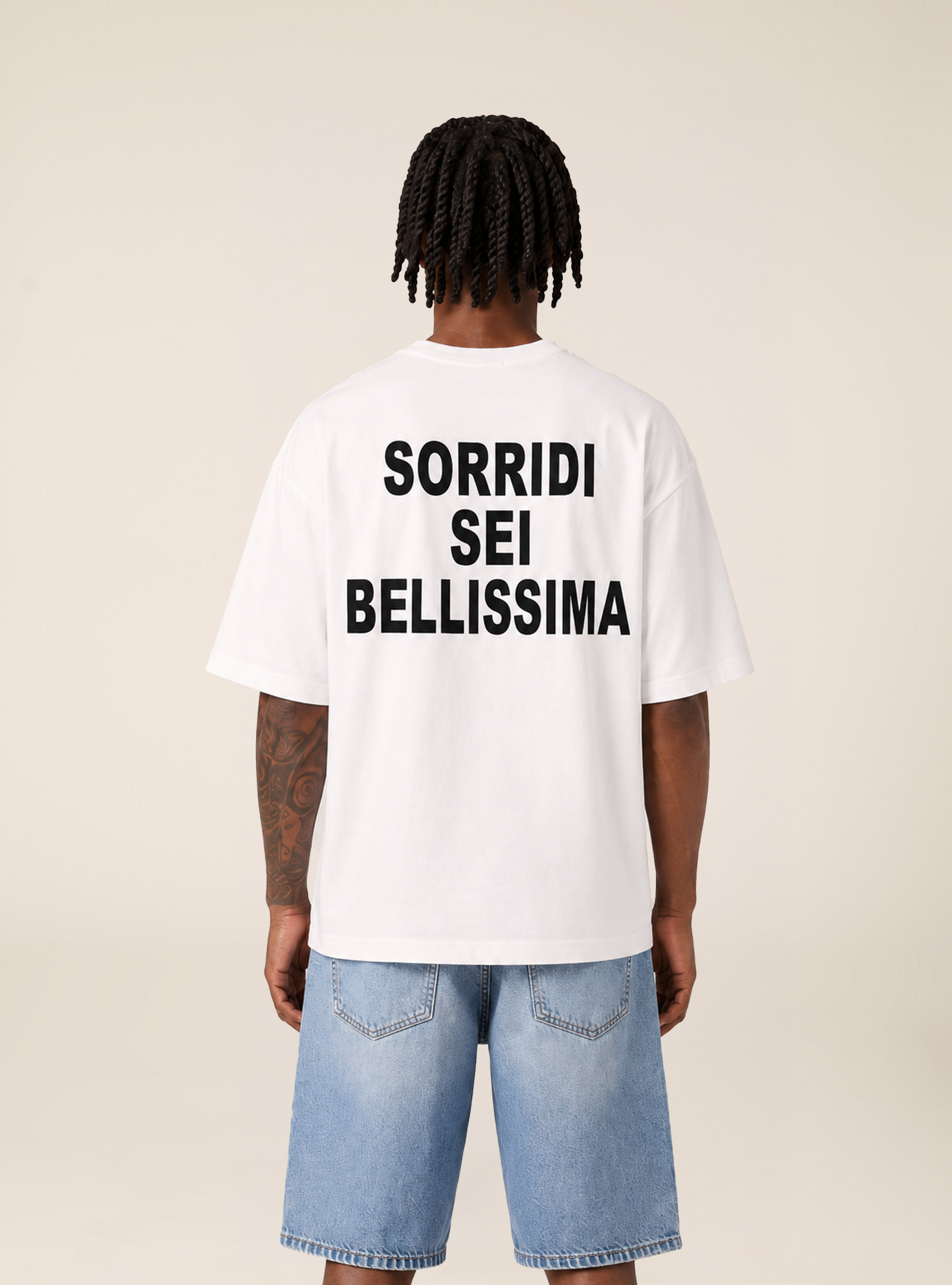 T-shirt  stampa sorridi sei bellissima, WH1 OFF WHITE