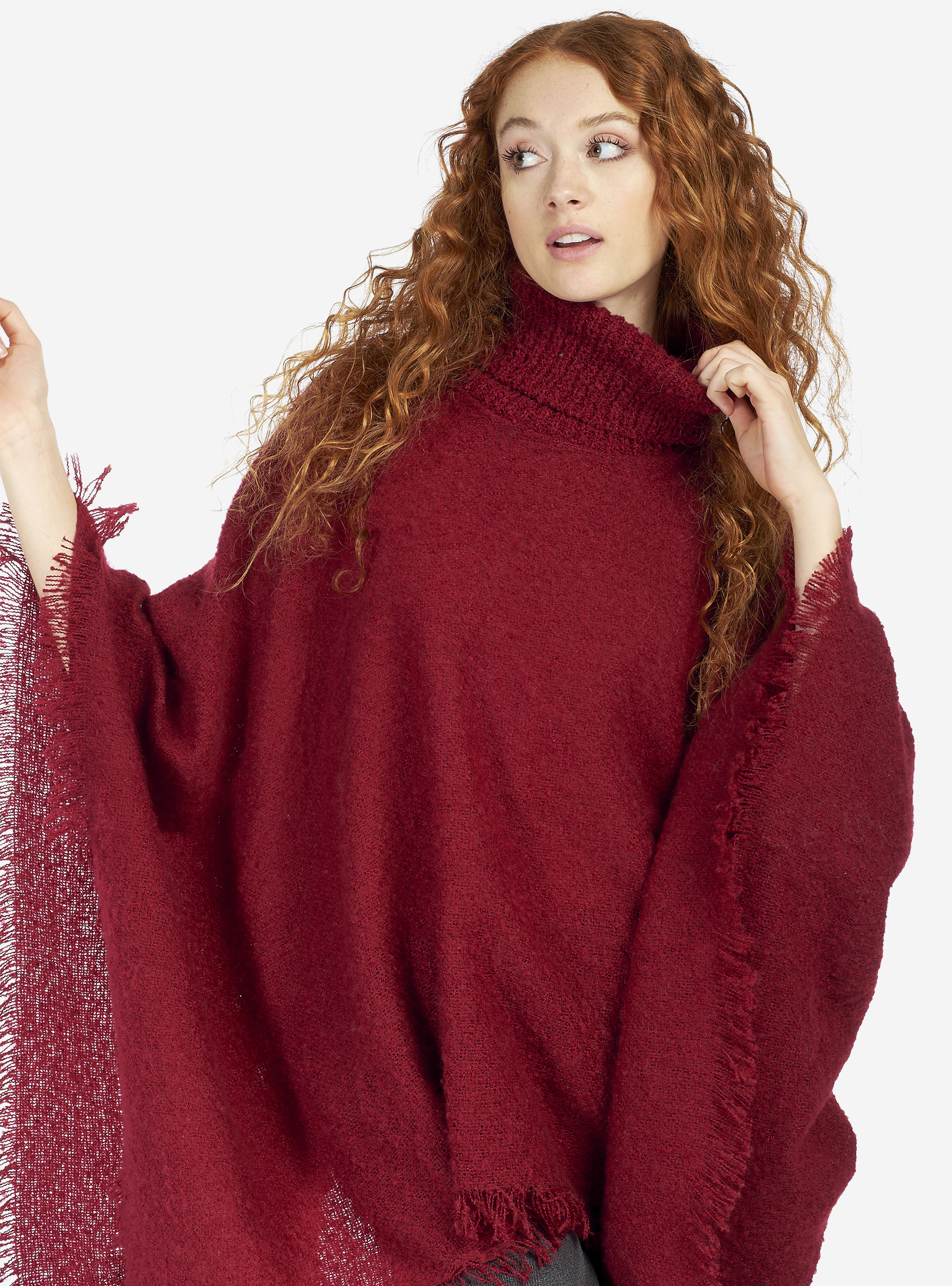 PONCHO WITH HIGH COLLAR, RED