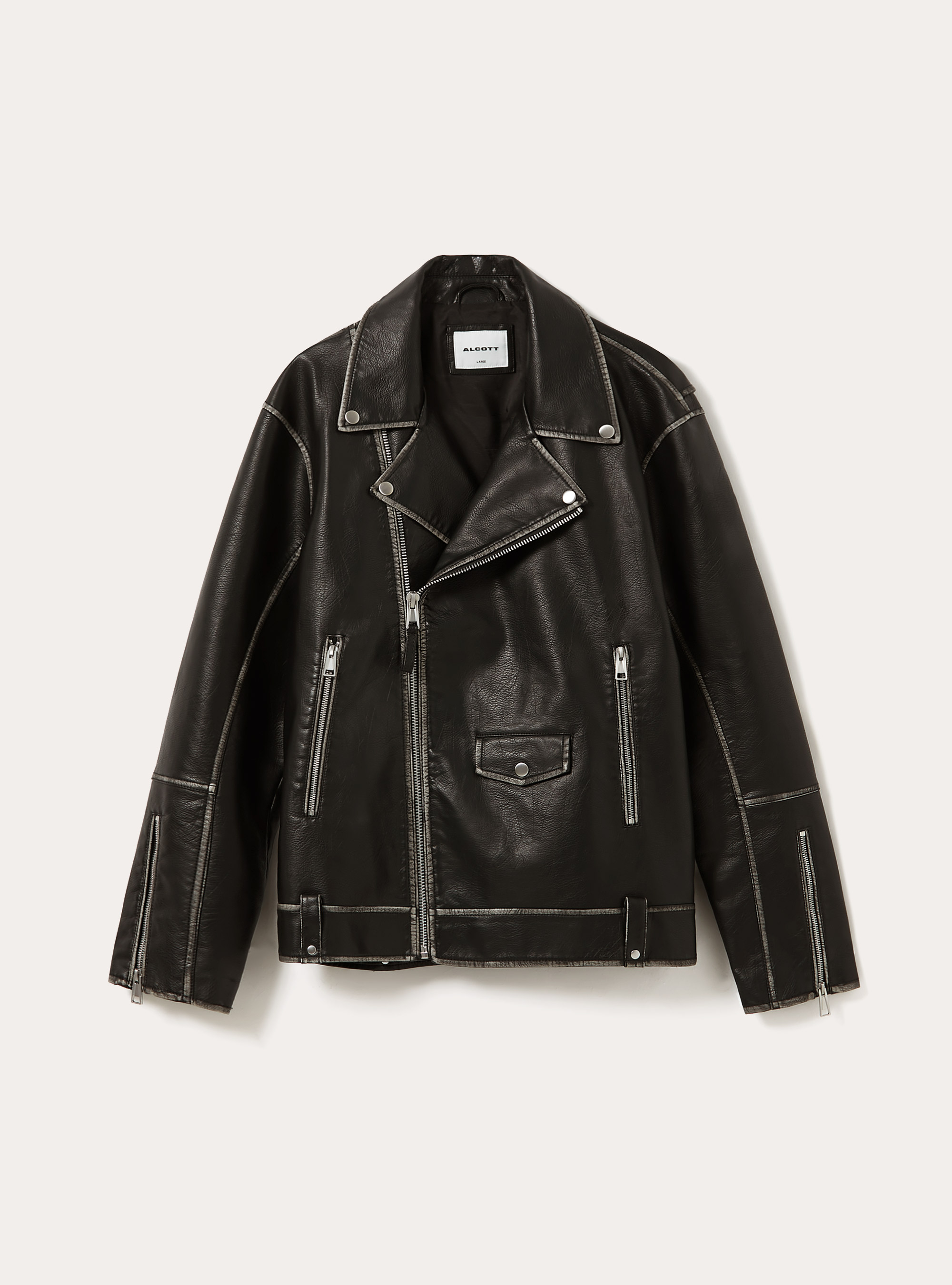 Vintage effect biker jacket, BK1 BLACK