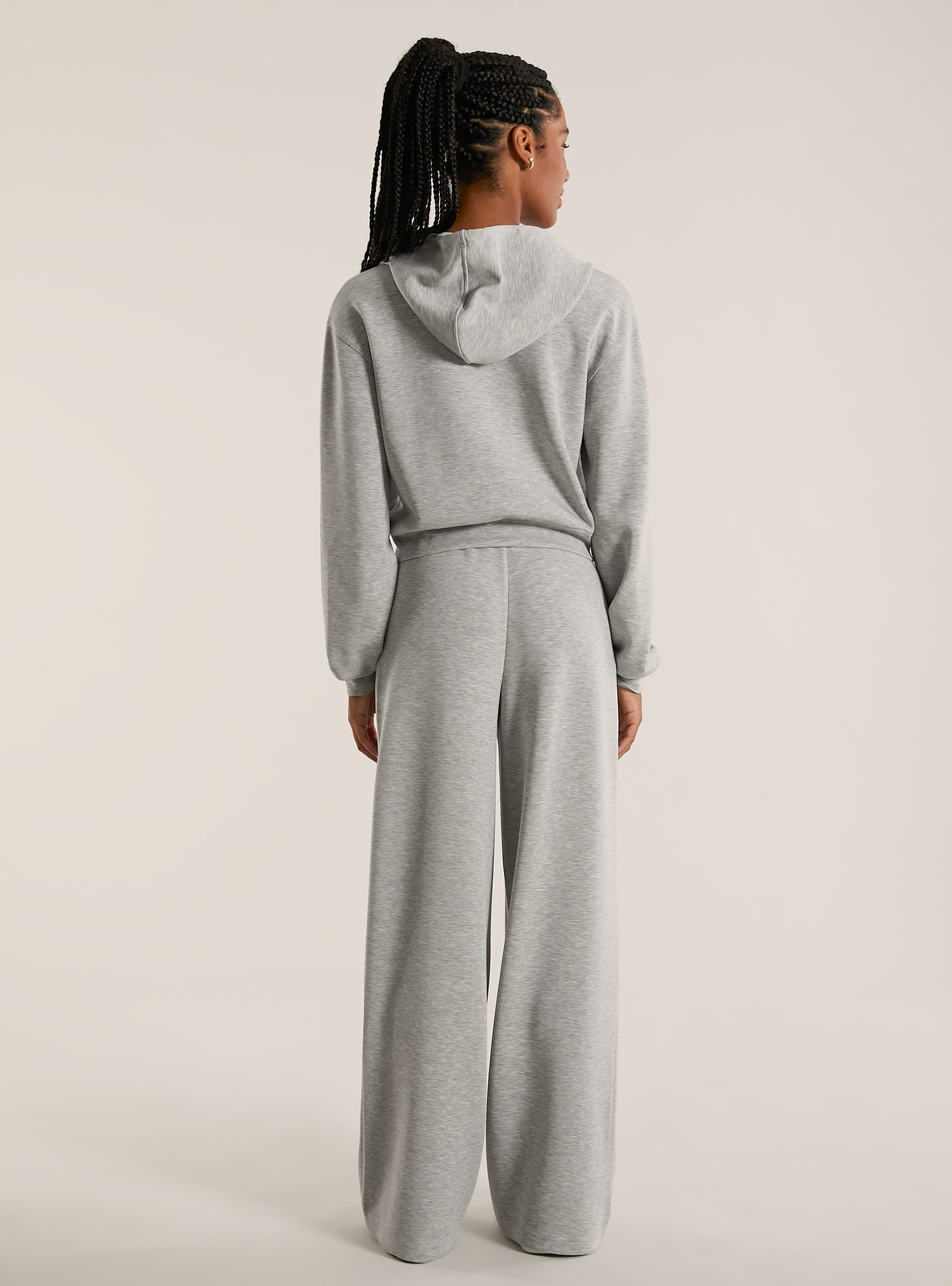Cropped zip sweatshirt in soft scuba fabric, MGY3 GREY MEL LIGHT