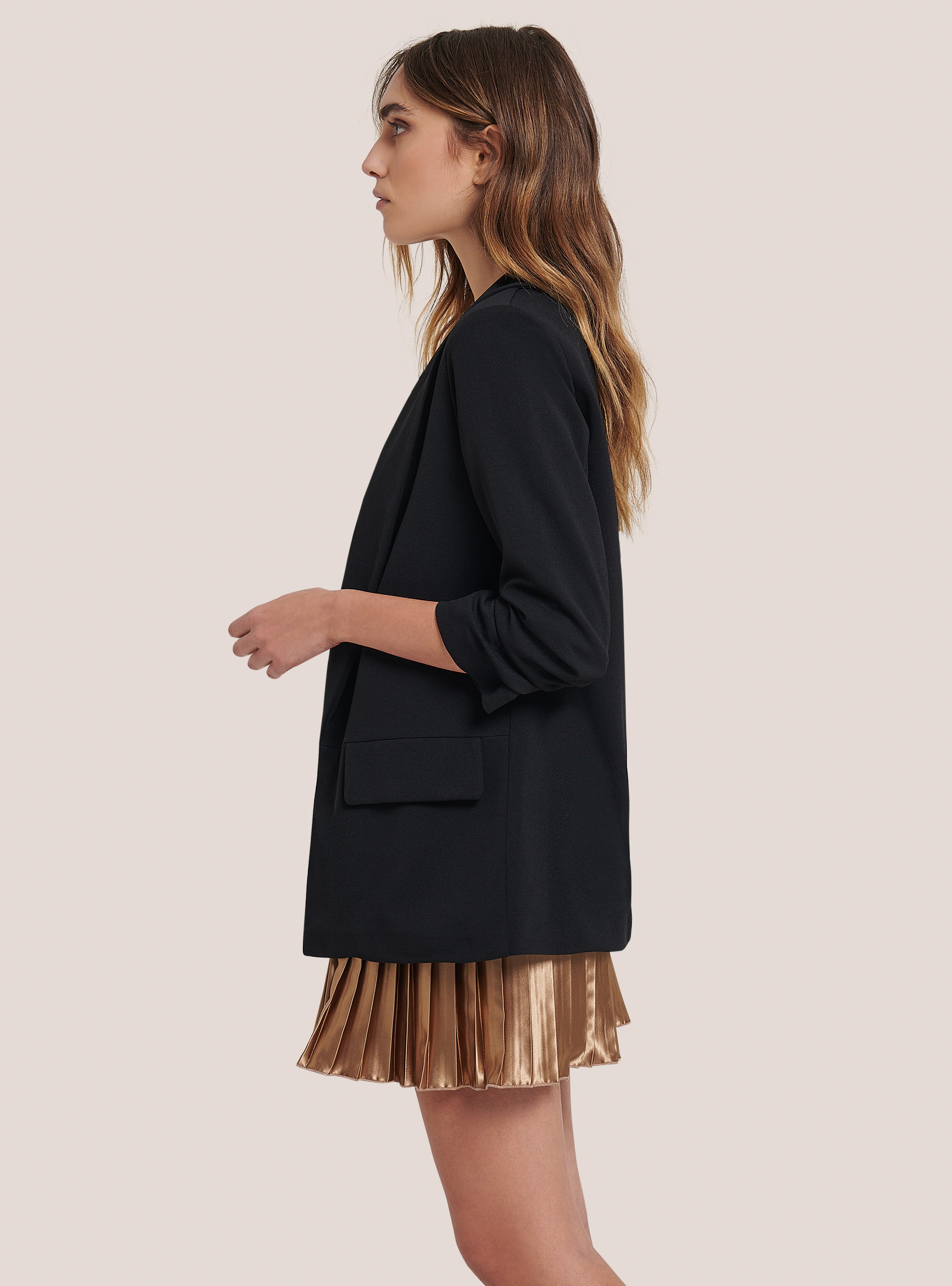 Blazer with ruffled sleeves, BK1 BLACK