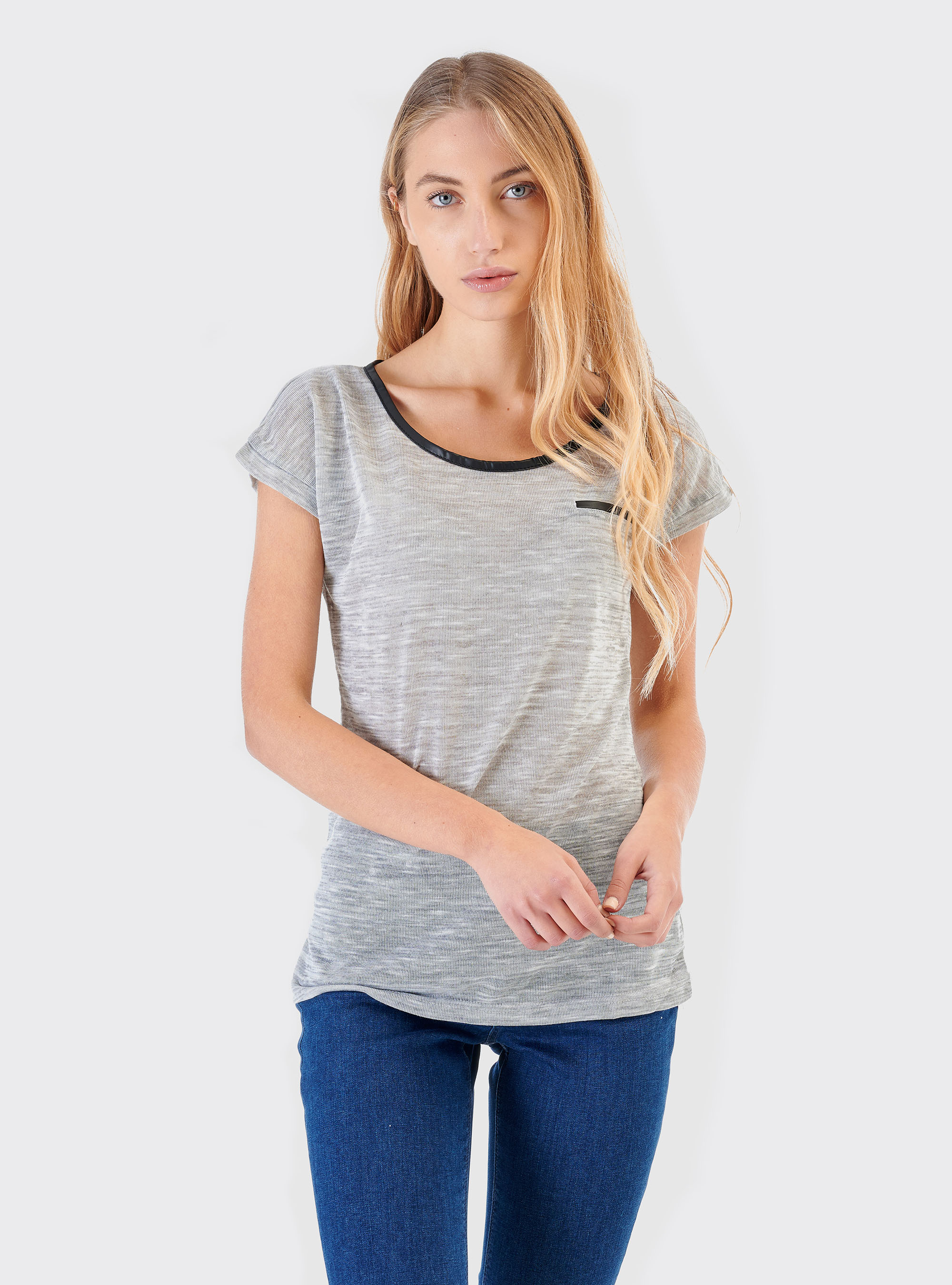 Maglietta a maniche corte con inserti effetto pelle, C150 GREY M