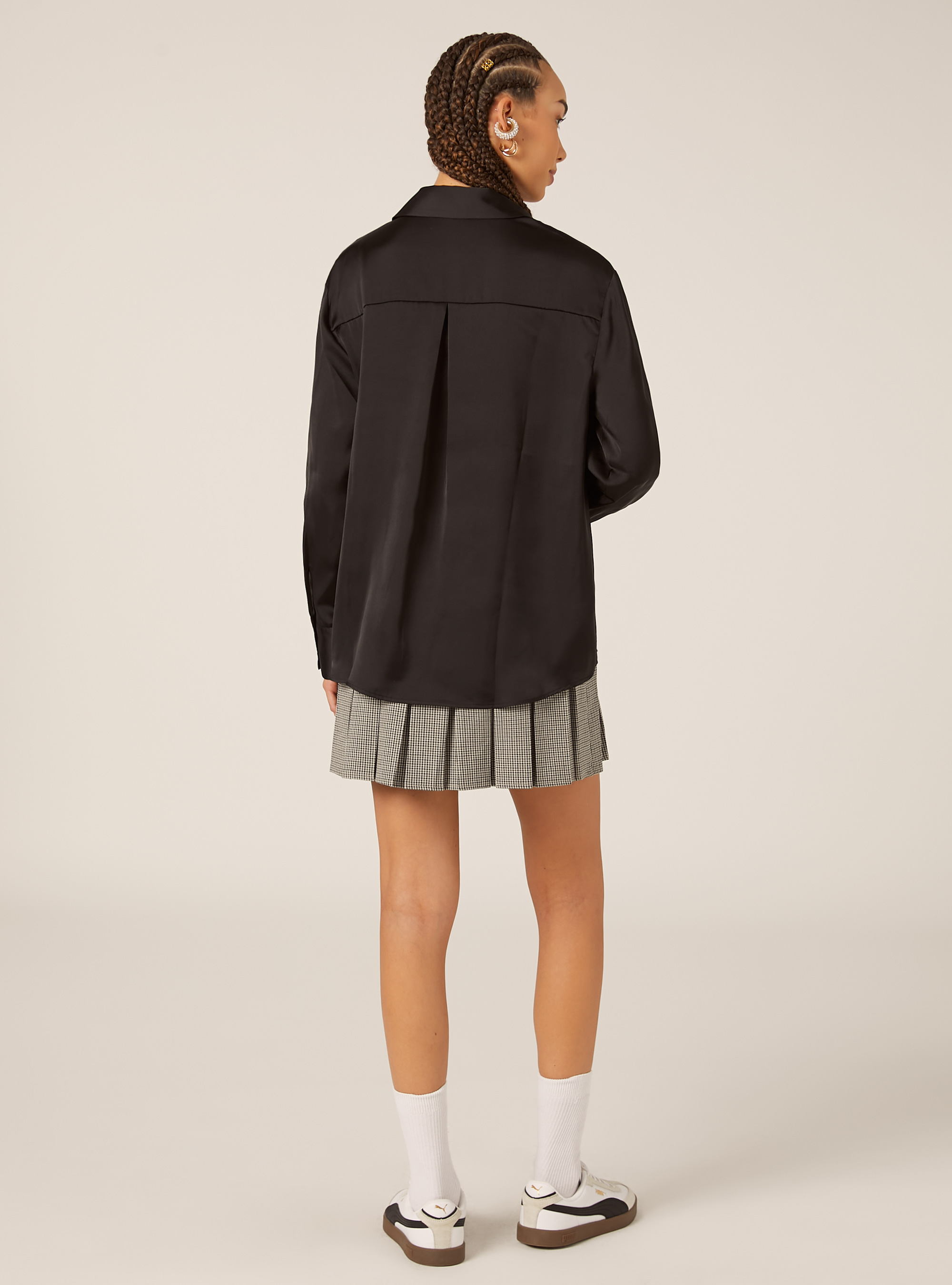 Plain satin shirt, BK1 BLACK