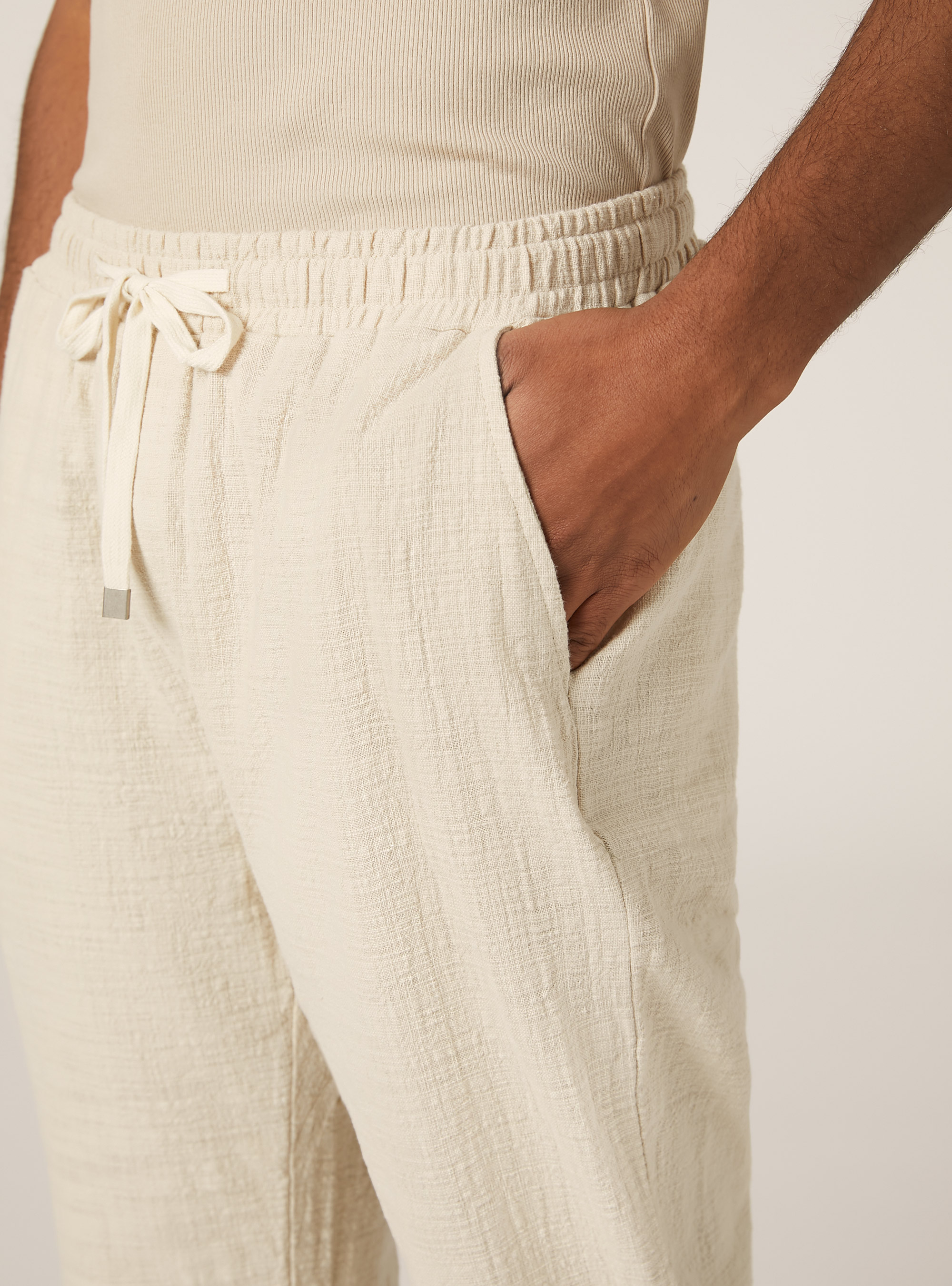 Cotton pants with drawstring waistband, BG3 BEIGE LIGHT