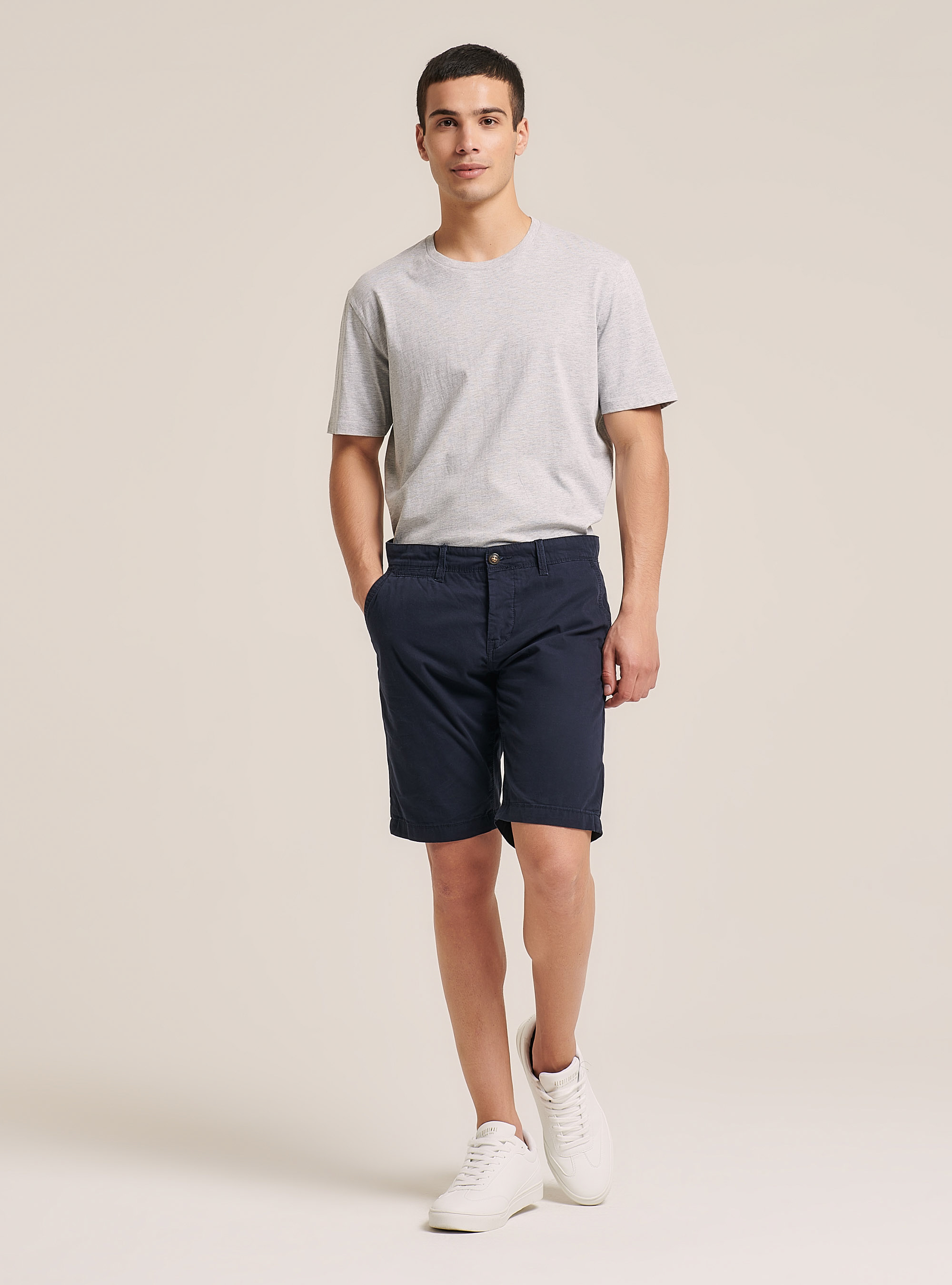 Bermuda in canvas skinny fit, BLU MARINO