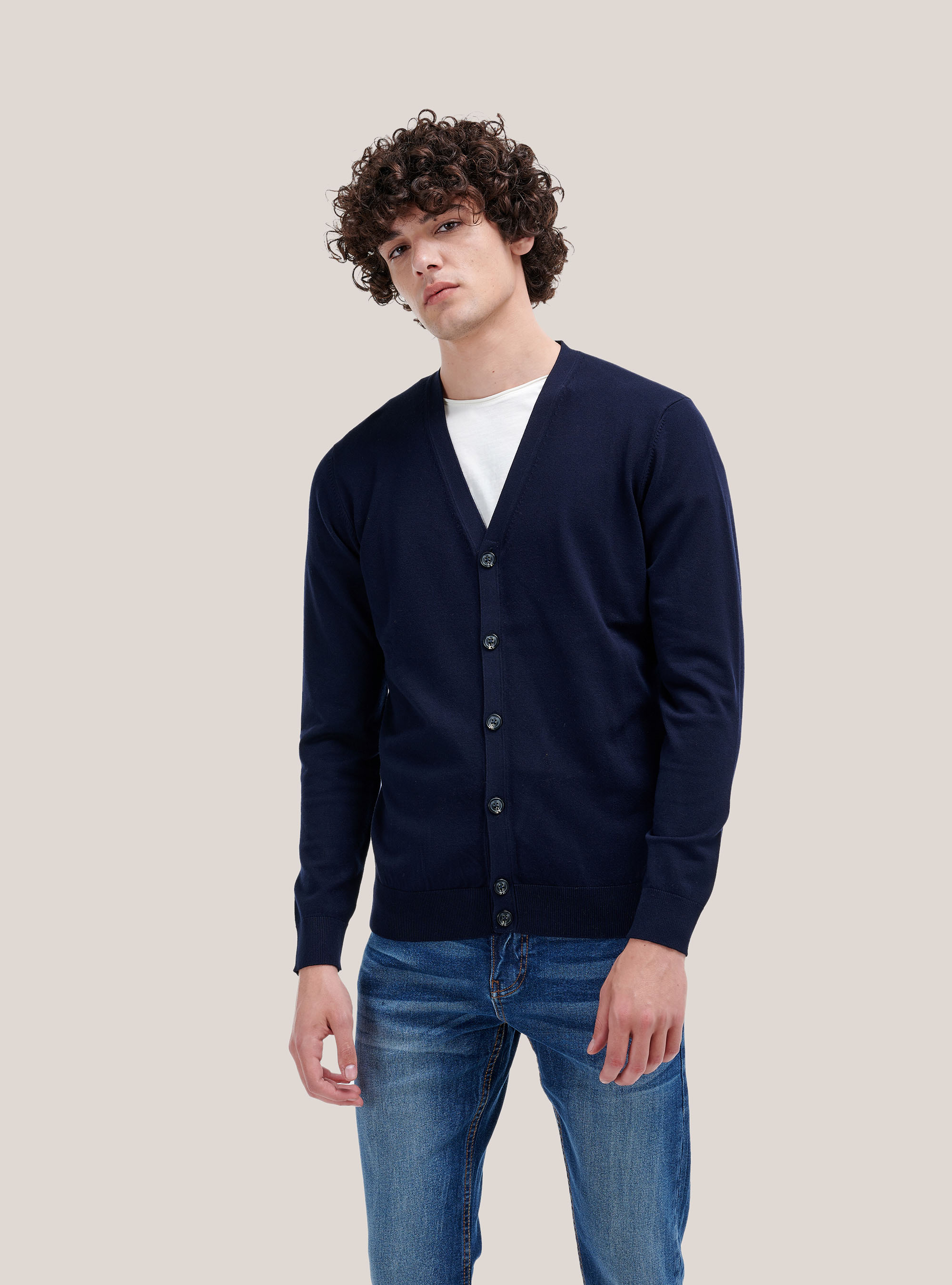 Strickpullover mit Knöpfen, C210 BLUE NAVY