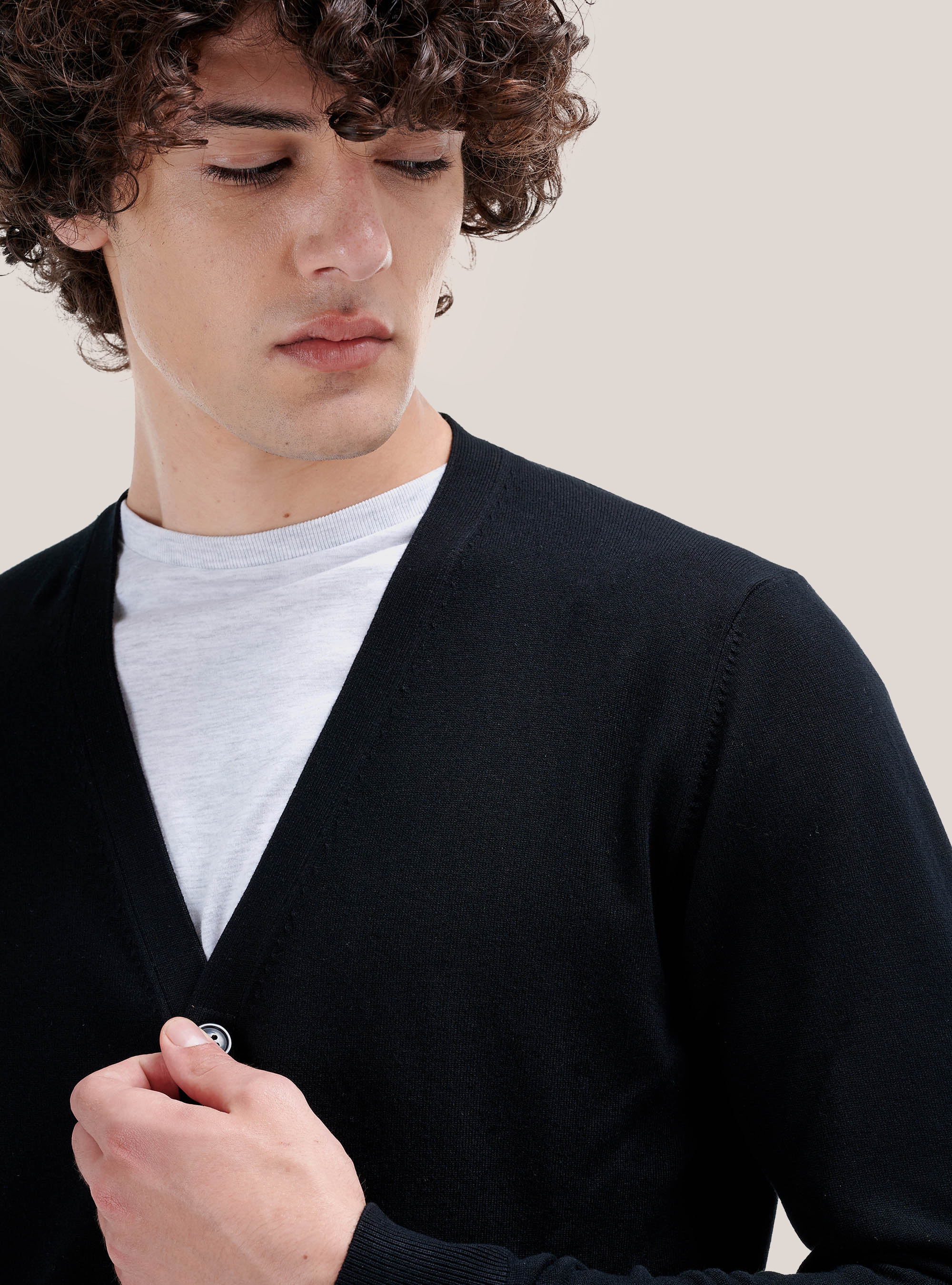 Jersey tipo cárdigan con botones, NEGRO