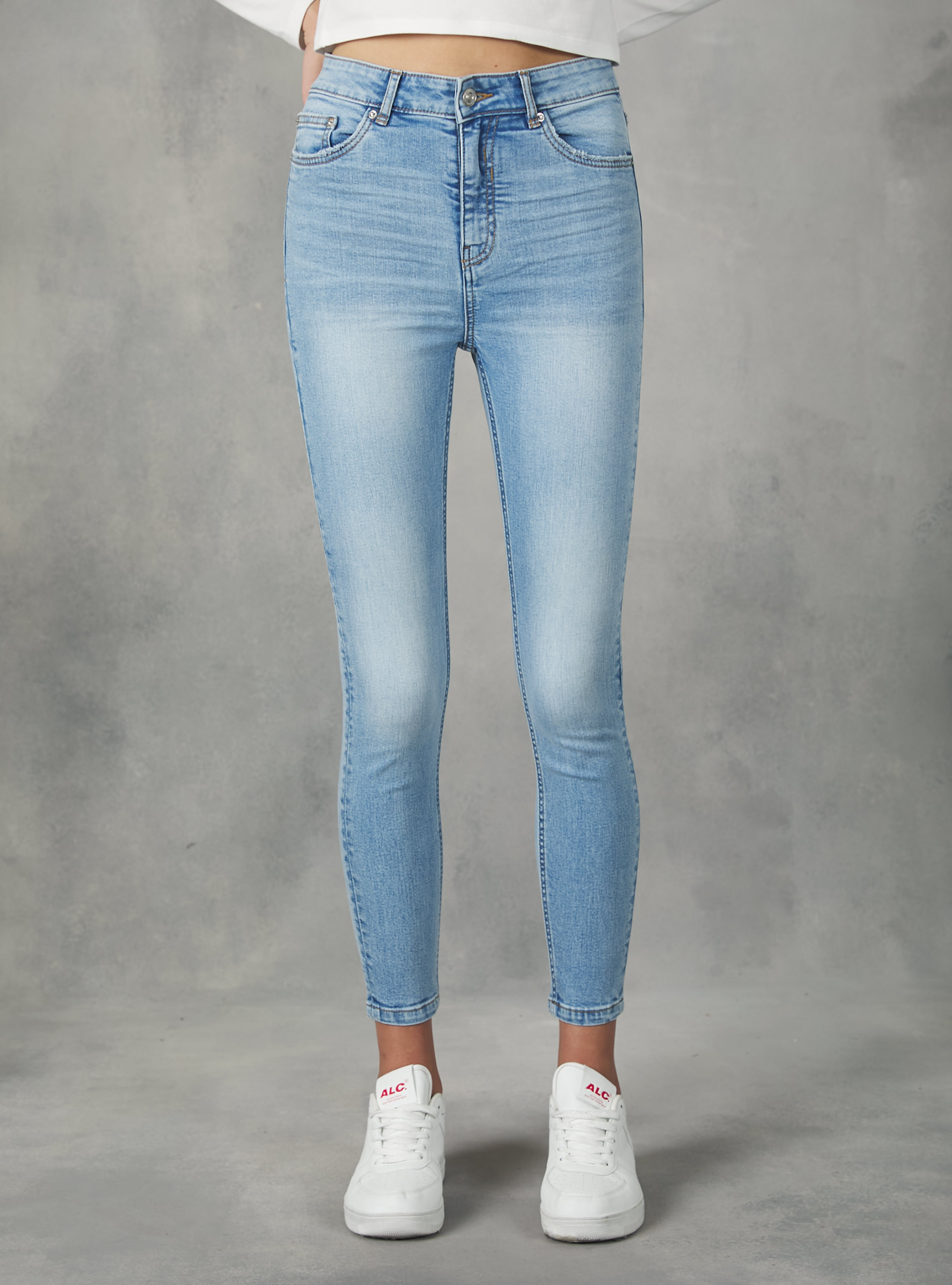 Jean super skinny &agrave; taille haute, D007 LIGHT AZURE