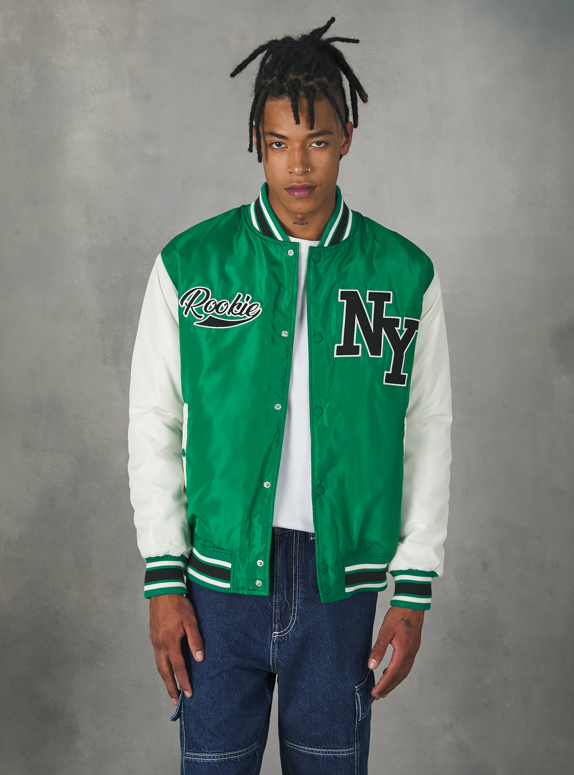 College-style bomber jacket with recycled padding, GN2 GREEN MEDIUM