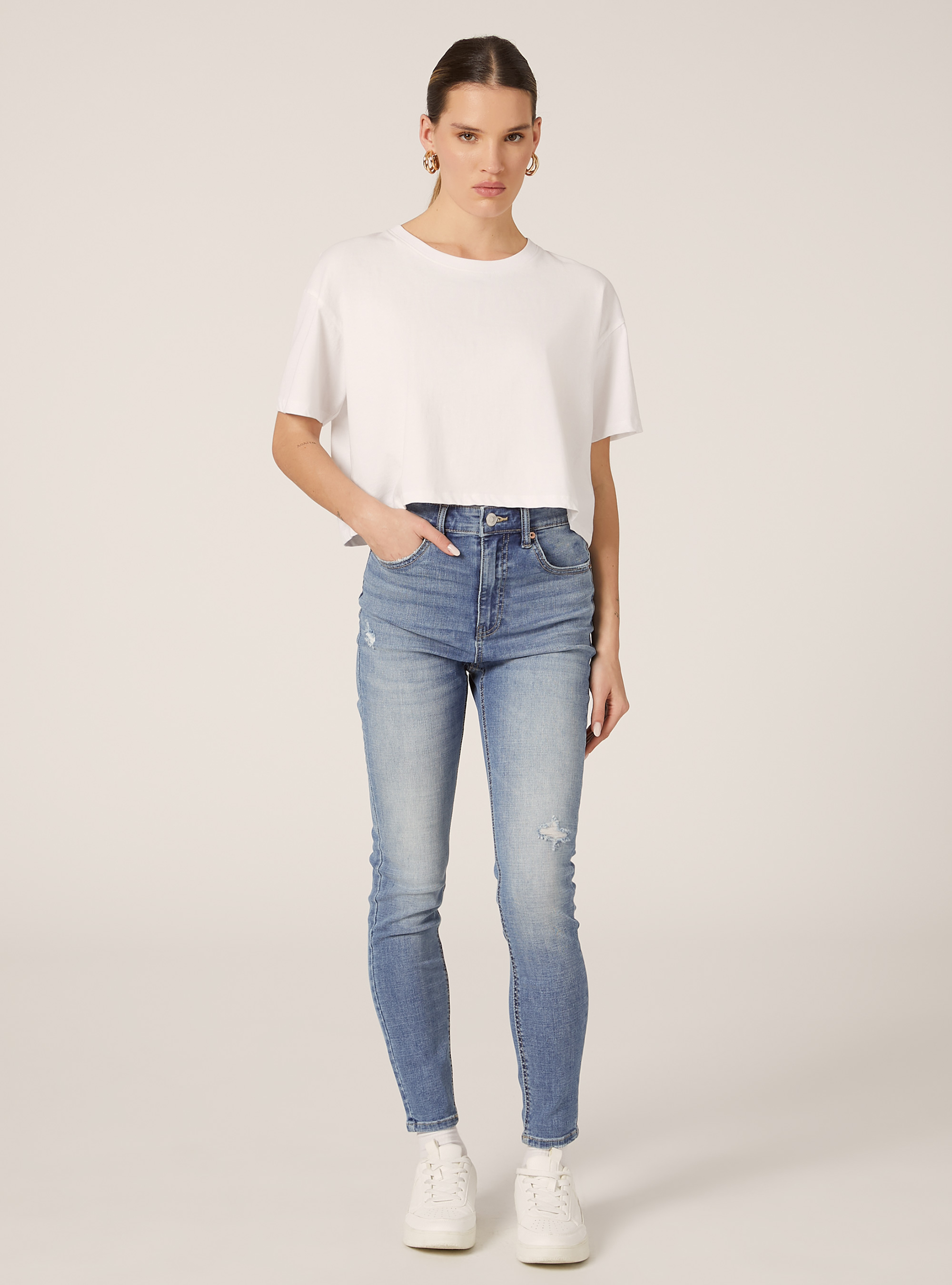 Vaqueros pitillo de cintura muy alta, D004 MEDIUM LIGHT BLUE