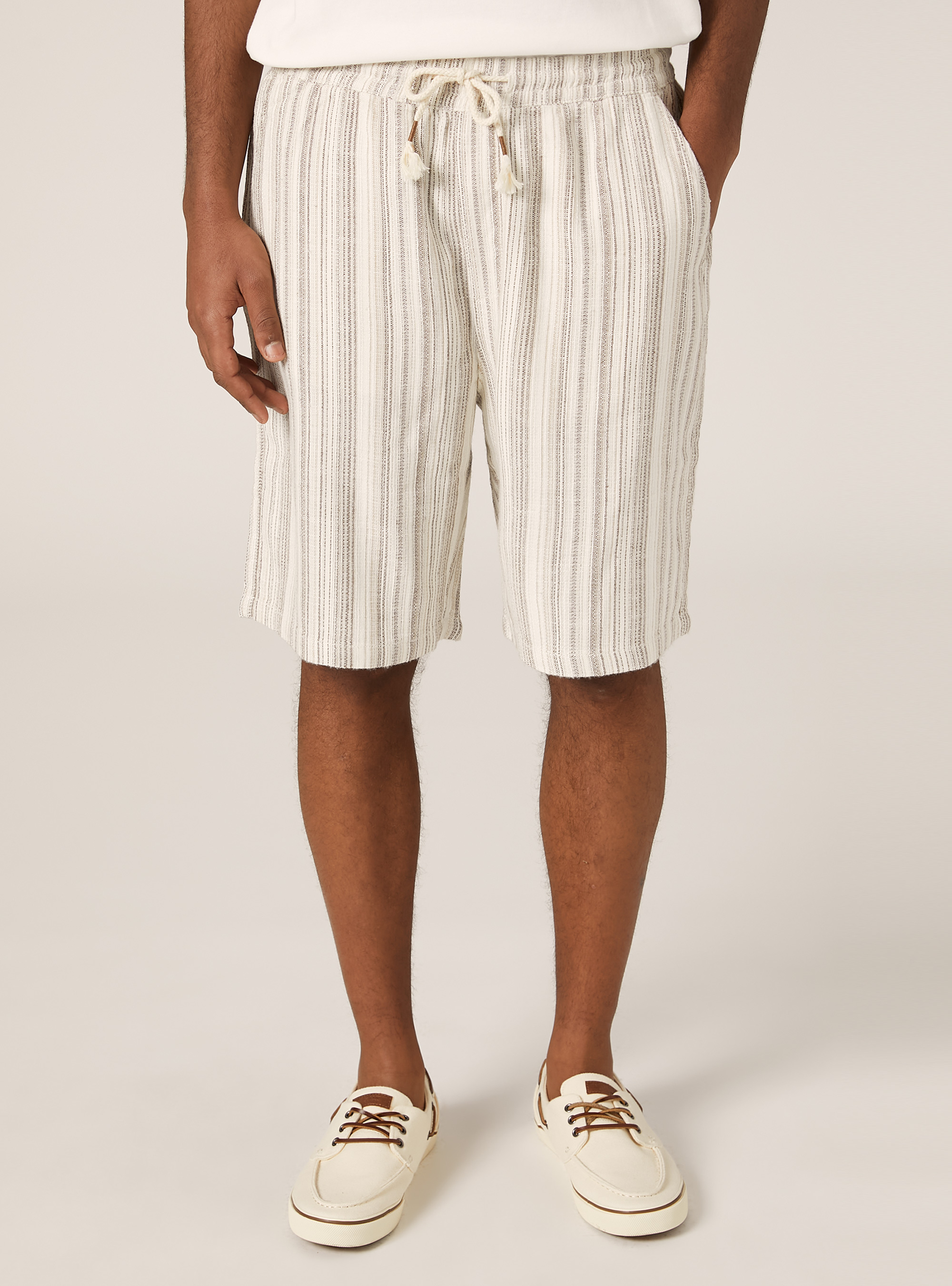 Bermuda en lin ray&eacute;, BG2 BEIGE MEDIUM