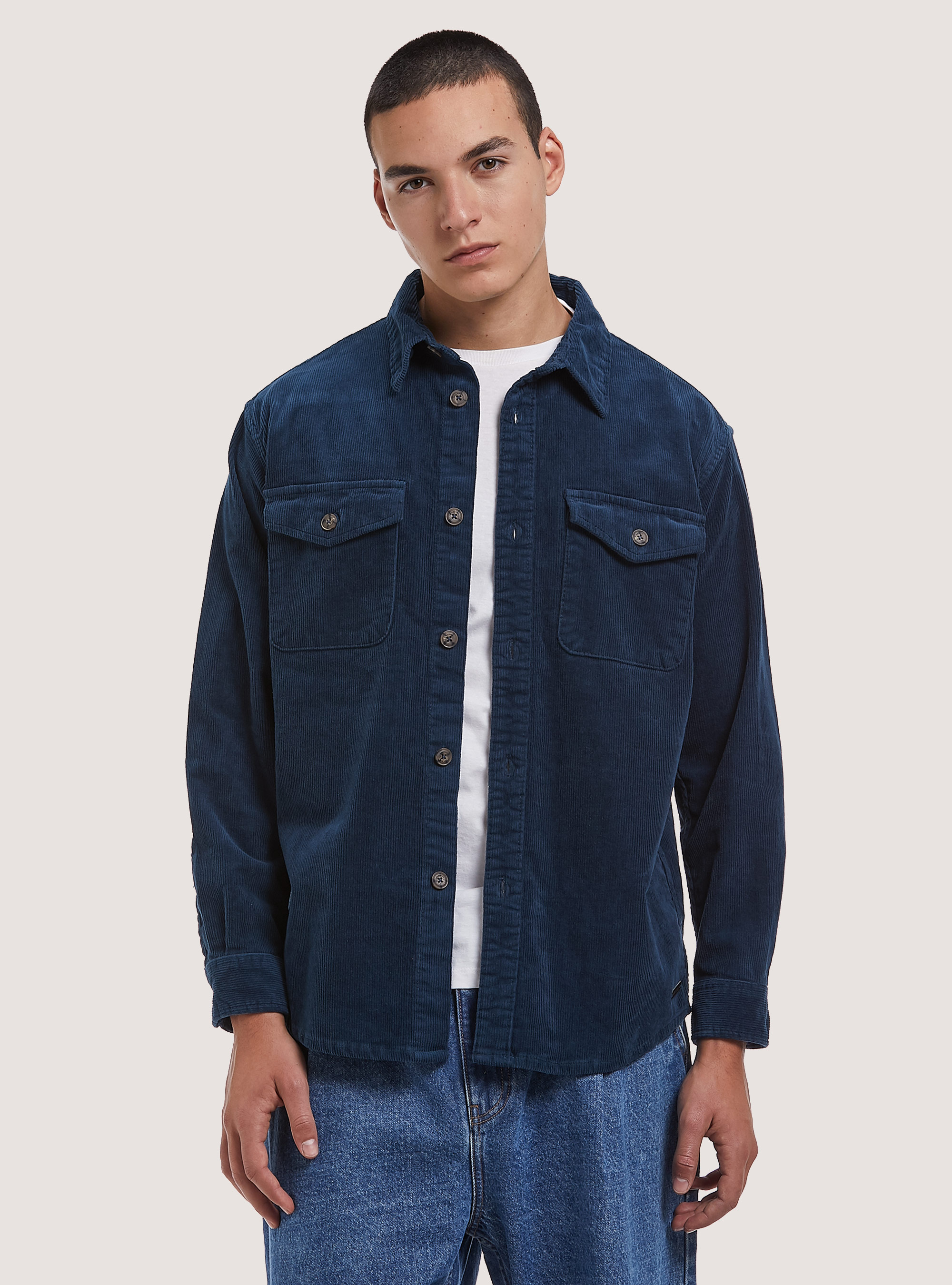 Camicia in velluto a costine, OB2 BLUE OIL MED.