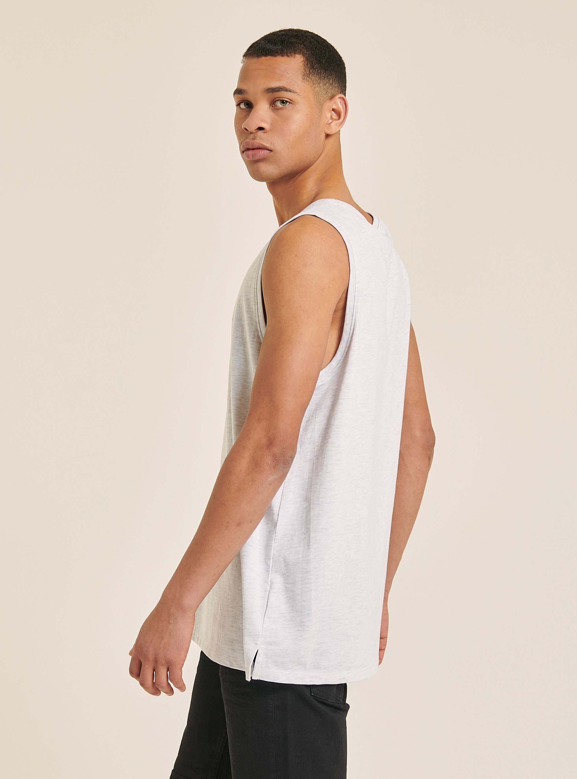 Einfarbiges Basic-Tanktop aus reiner Baumwolle, C148 ICE MELANGE