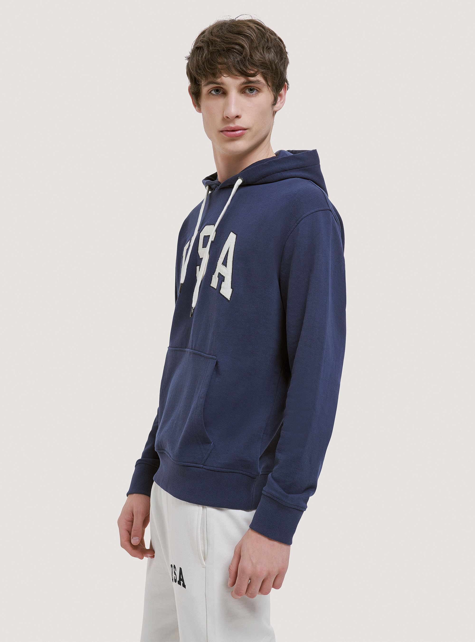 Sweat-shirt en coton avec capuche et patch USA, C2456 BLU